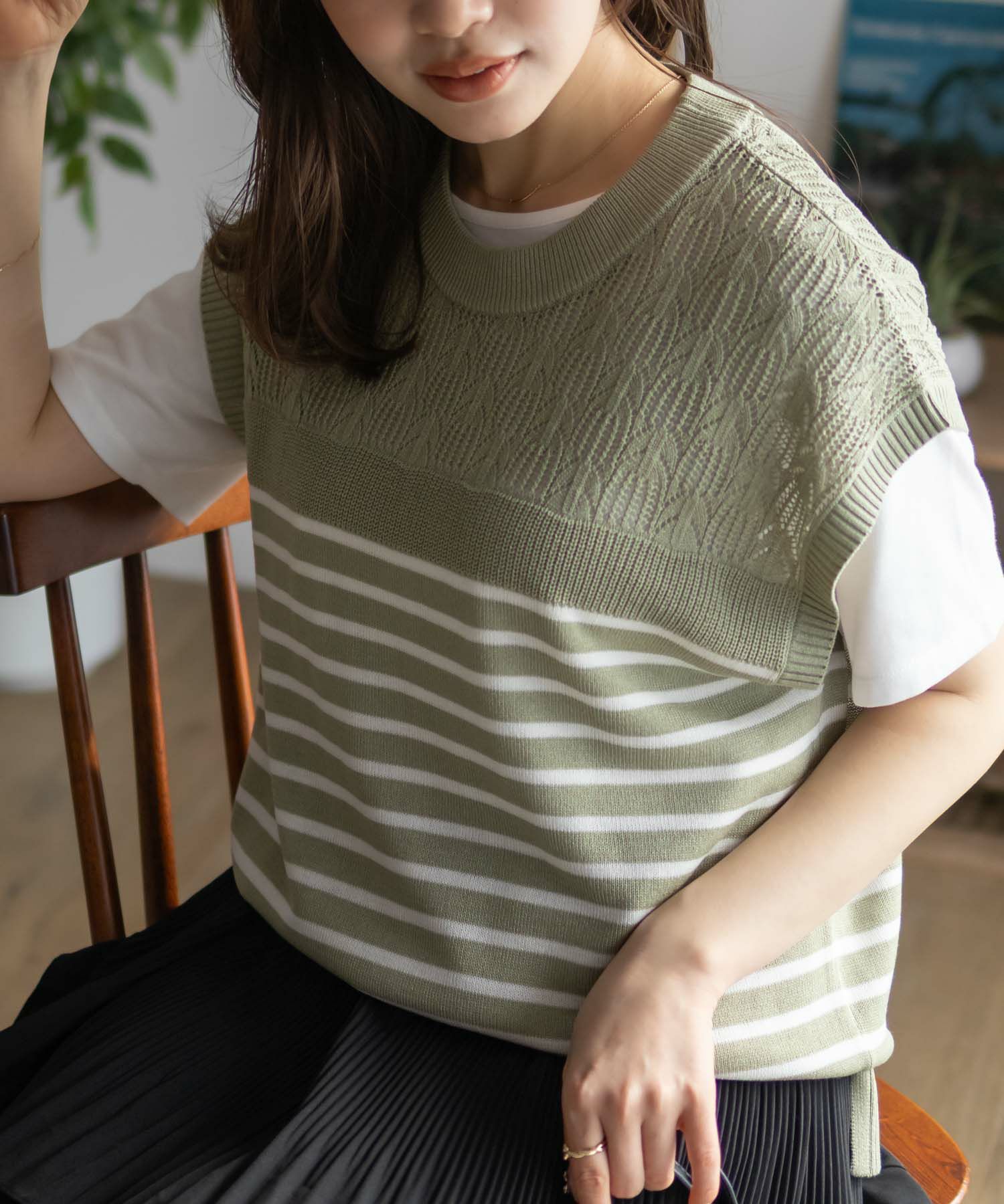 NAVY  パネルボーダーニットアンサンブル レディース商品画像-16