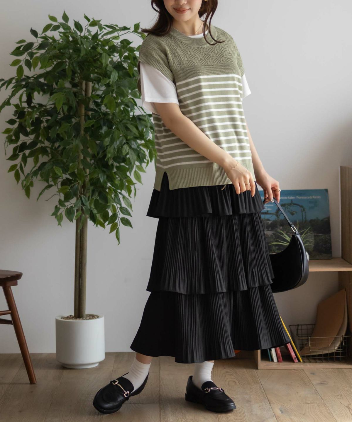 NAVY パネルボーダーニットアンサンブル レディース