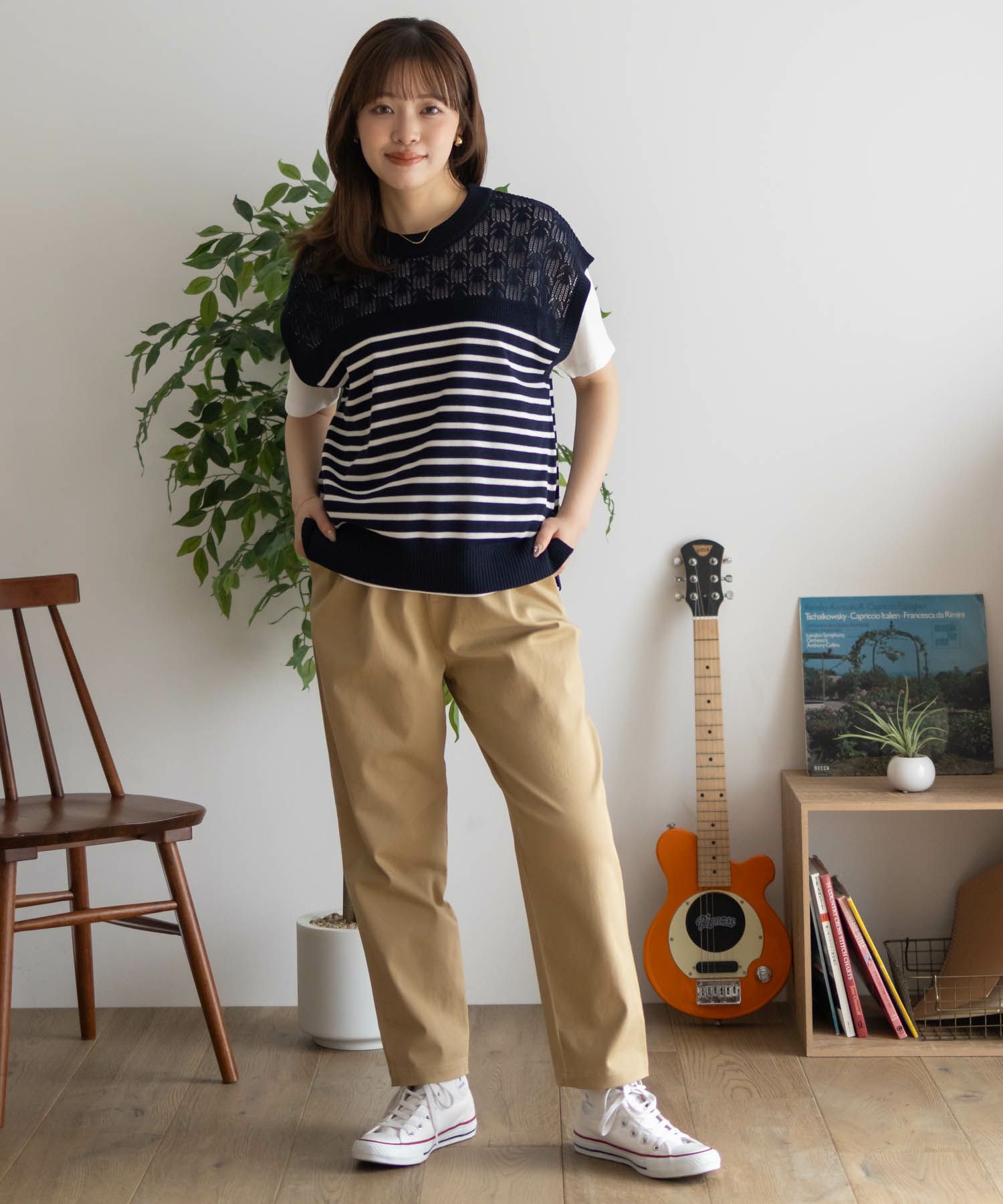 NAVY パネルボーダーニットアンサンブル レディース