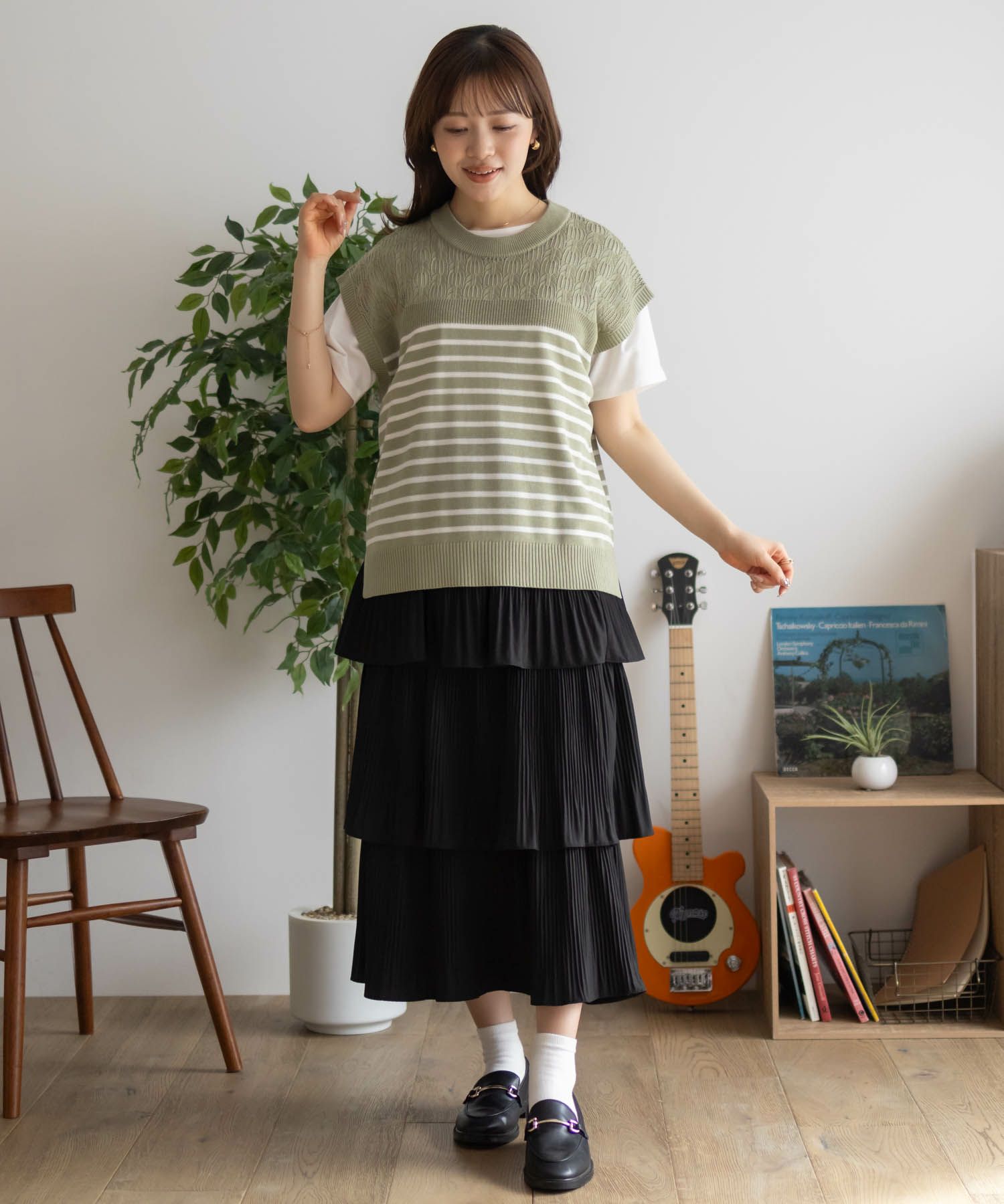 NAVY パネルボーダーニットアンサンブル レディース