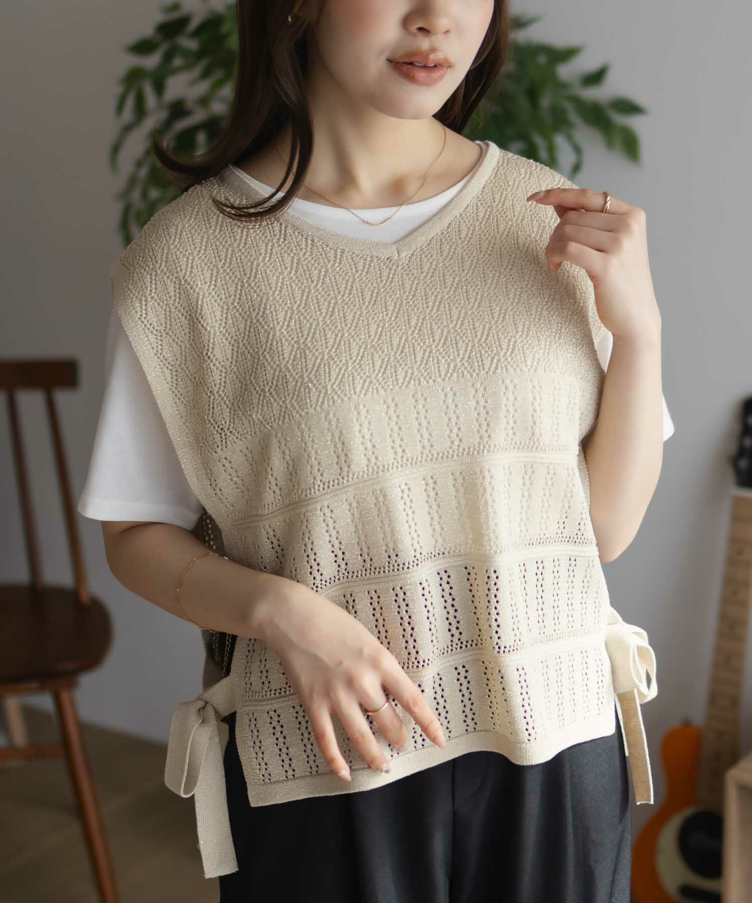 NAVY  サイドリボンニットアンサンブル レディース商品画像-1