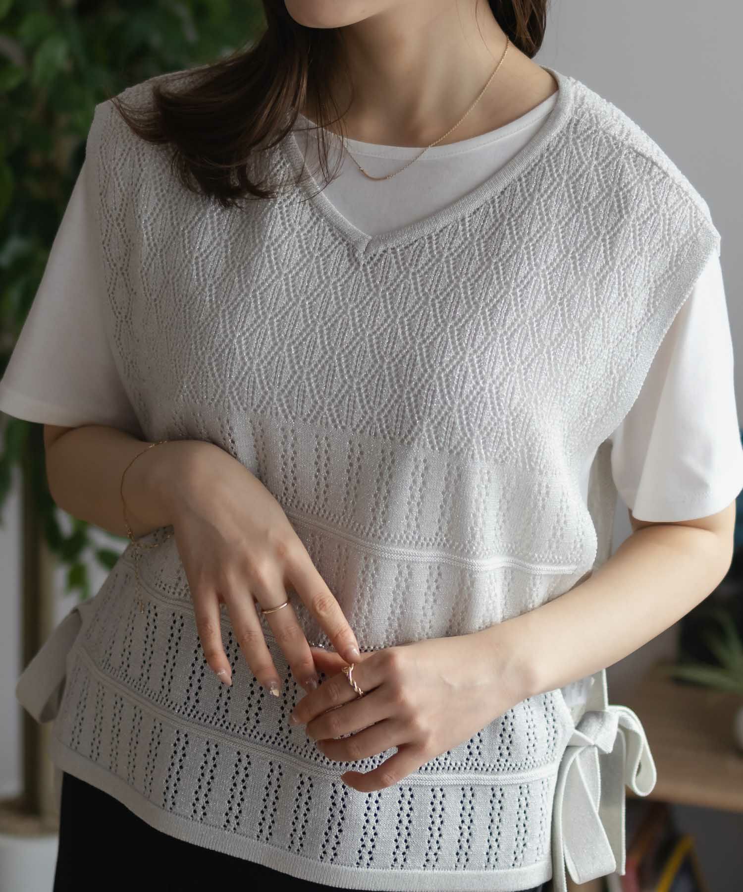 NAVY  サイドリボンニットアンサンブル レディース商品画像-2