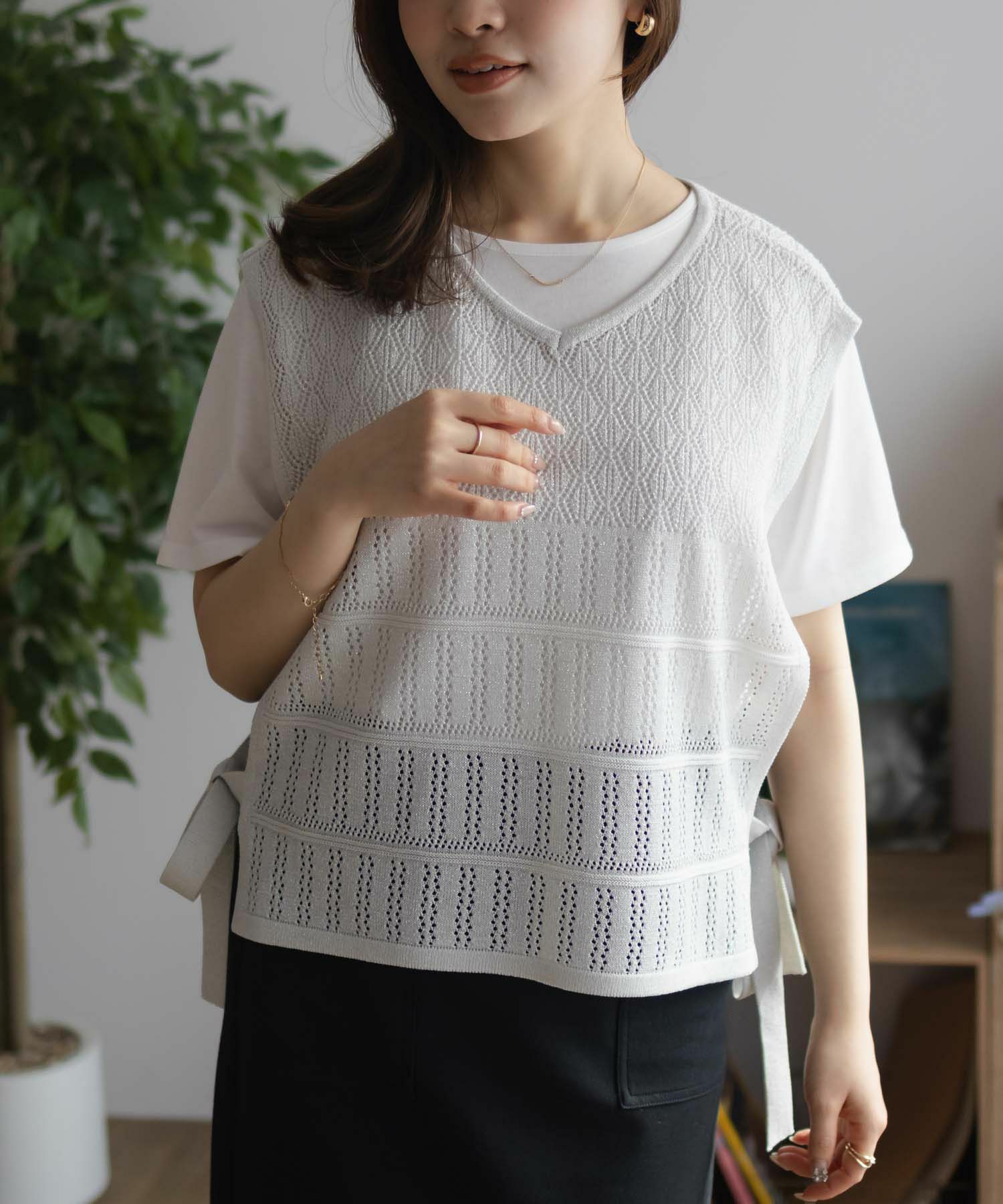 NAVY  サイドリボンニットアンサンブル レディース商品画像-10