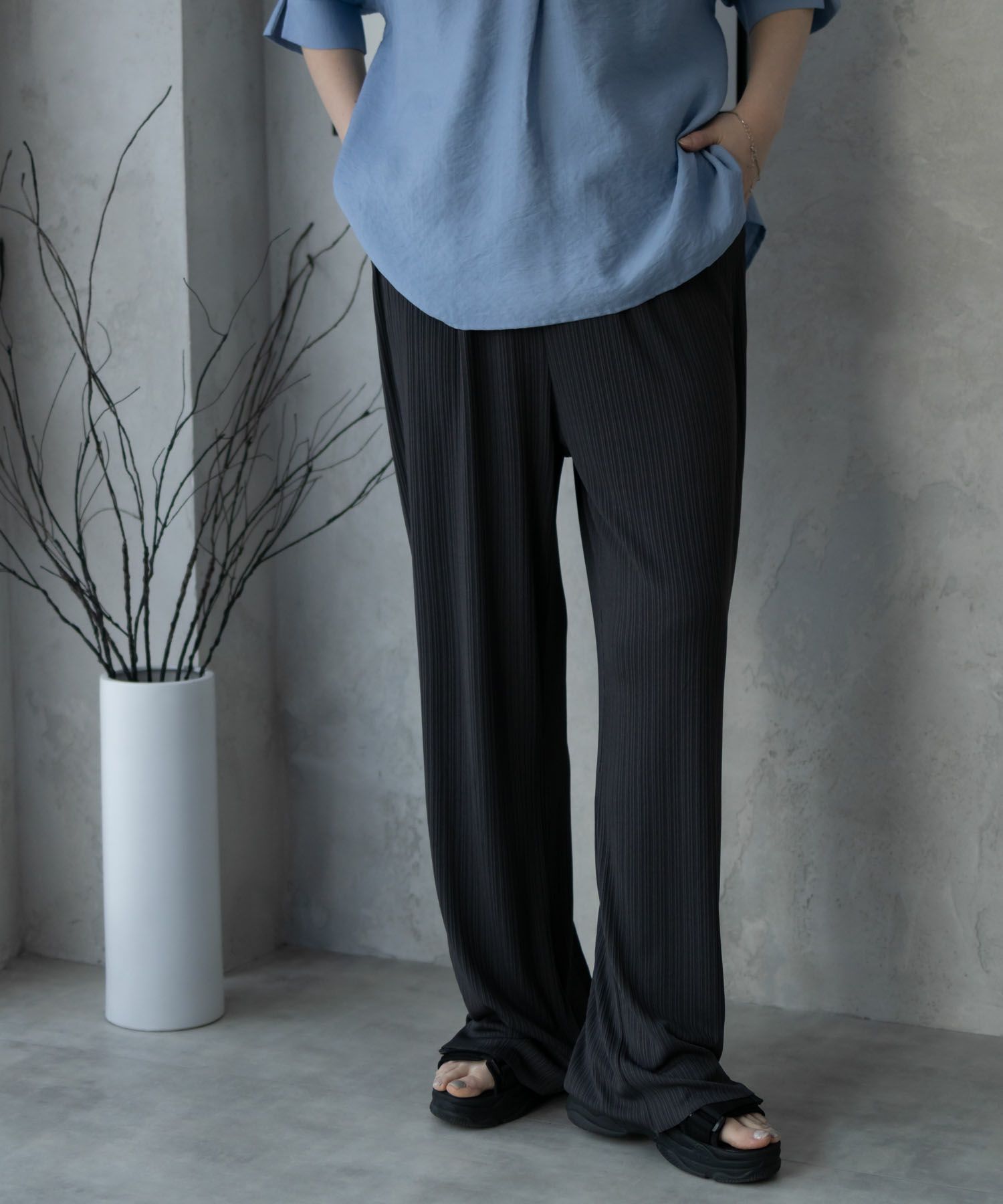 NAVY カットリブワイドパンツ レディース商品画像-2
