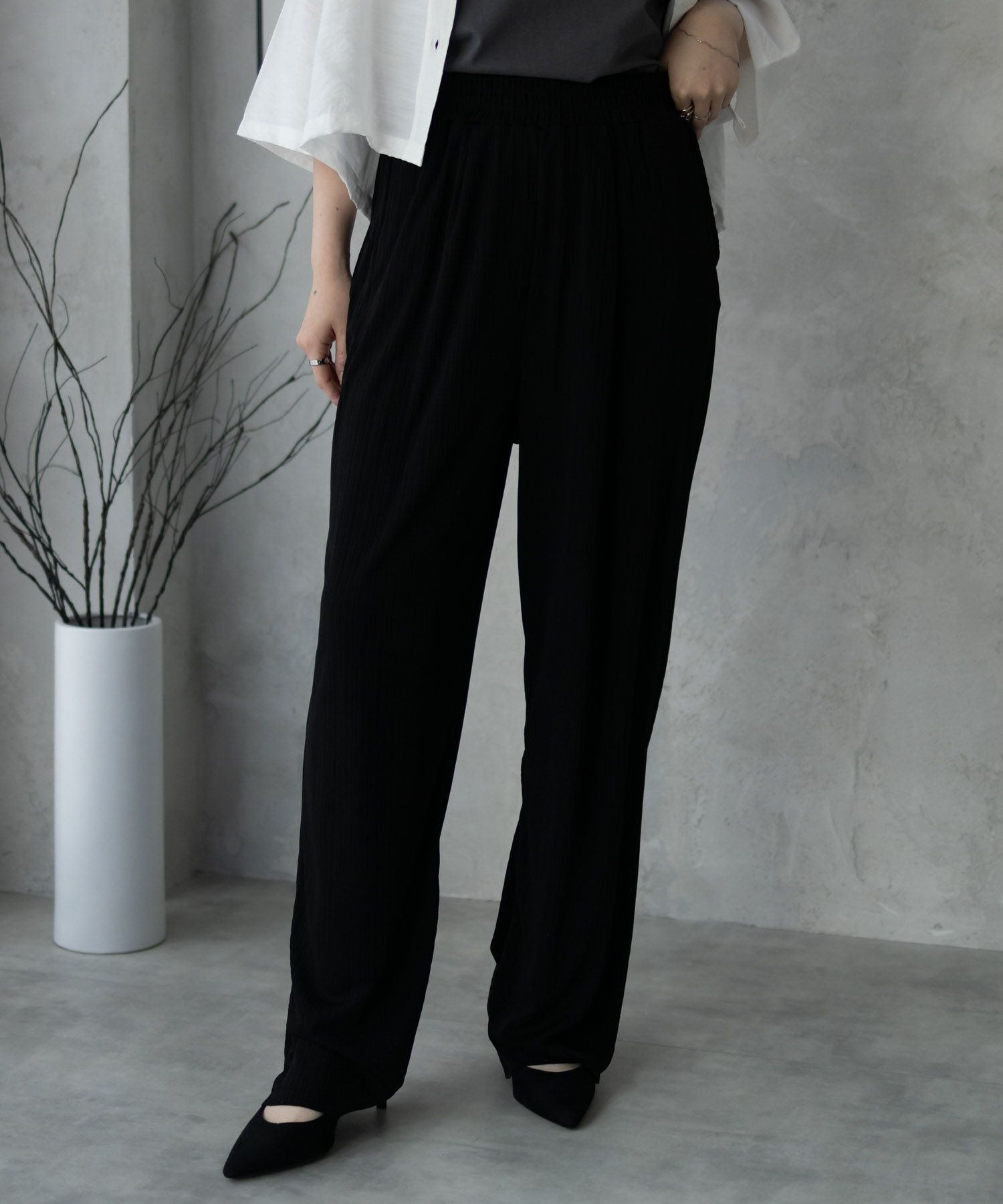 NAVY  カットリブワイドパンツ レディース商品画像-3