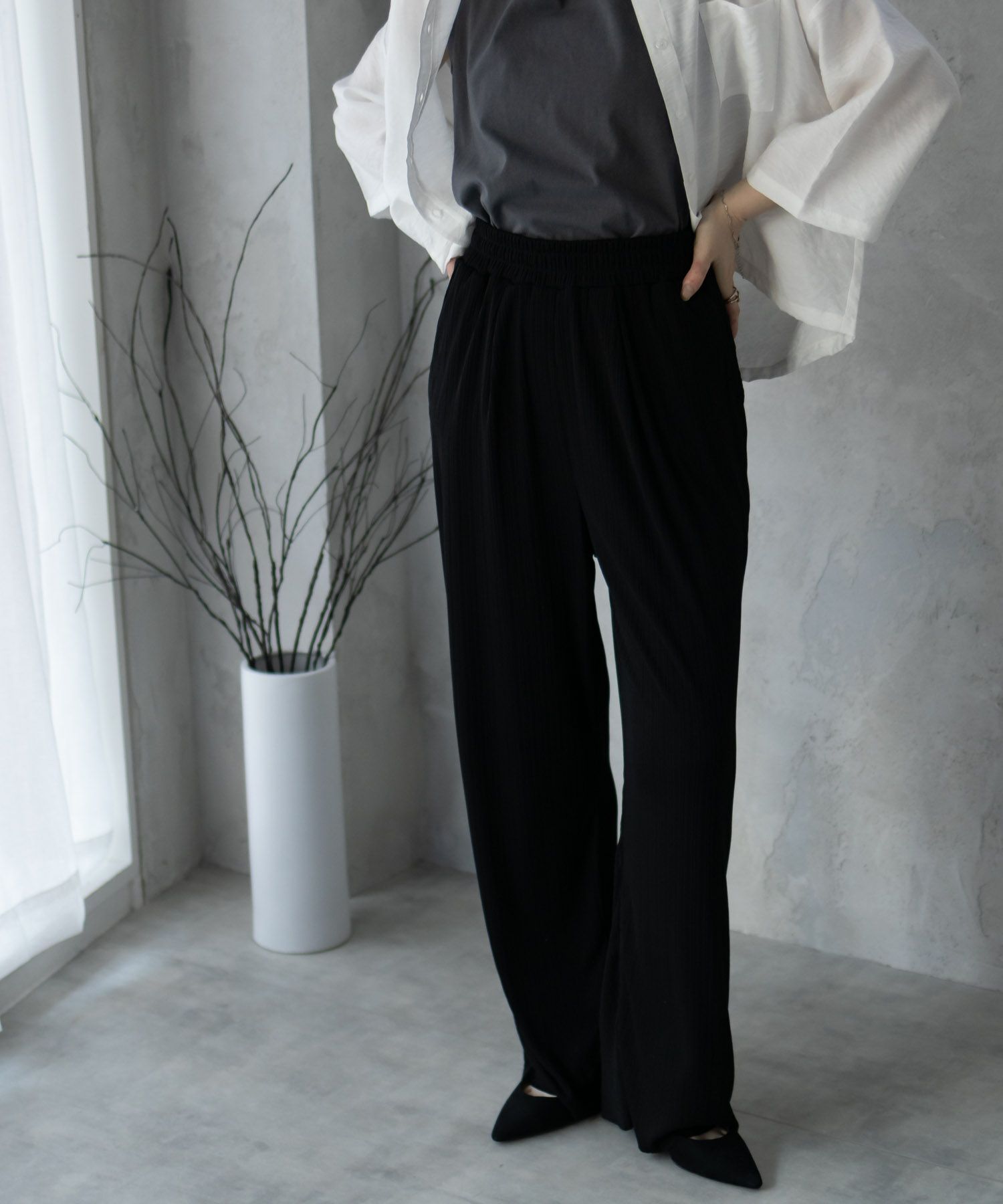 NAVY  カットリブワイドパンツ レディース商品画像-4