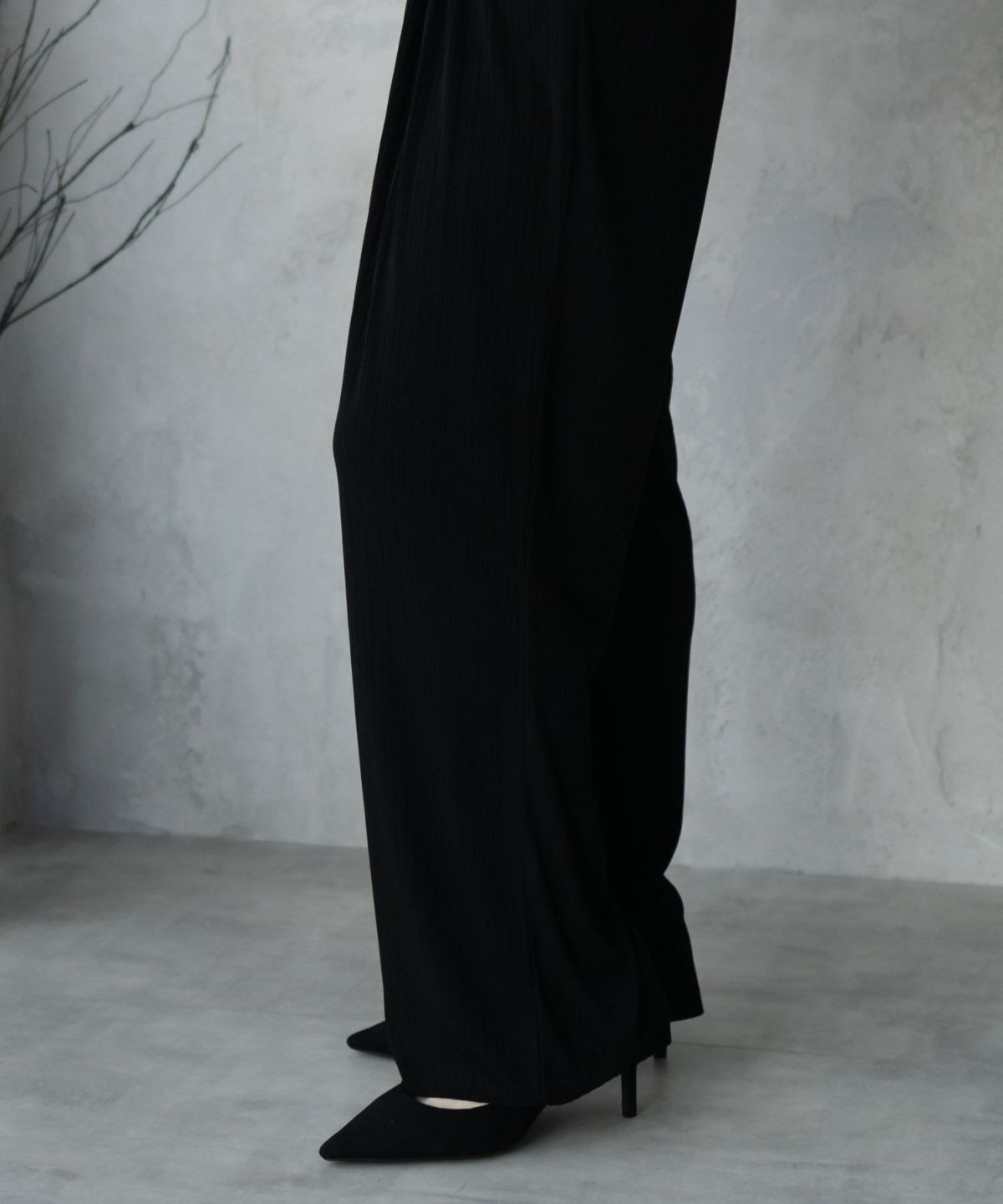 NAVY カットリブワイドパンツ レディース