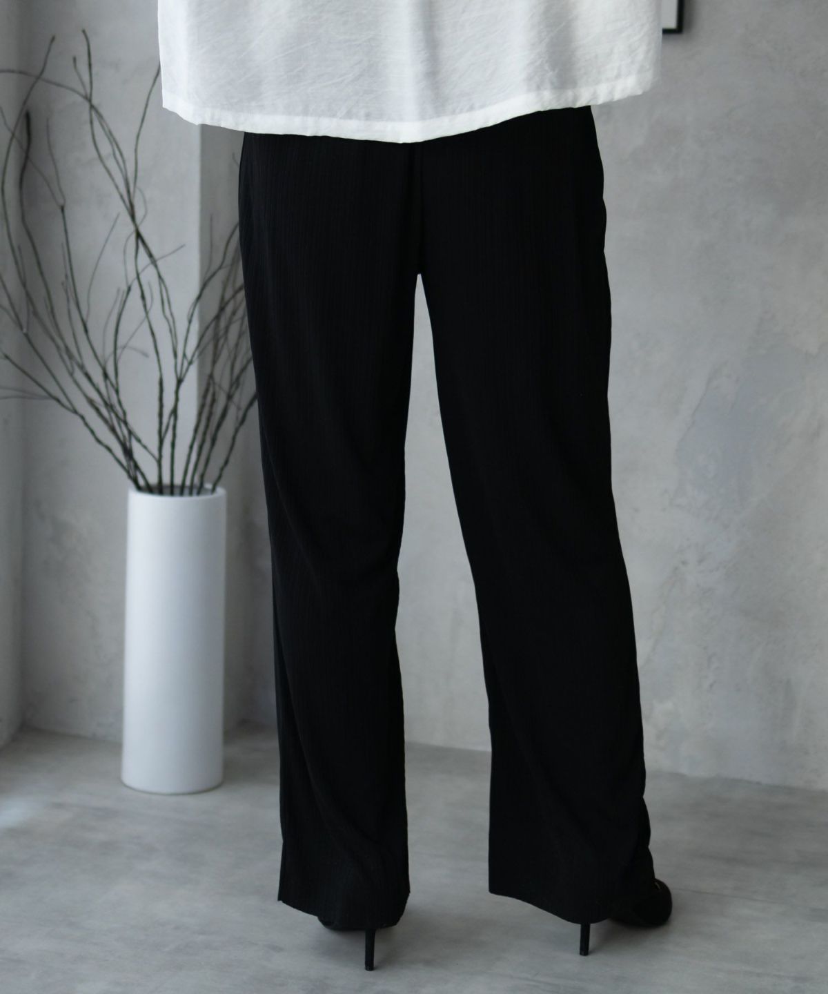 NAVY カットリブワイドパンツ レディース