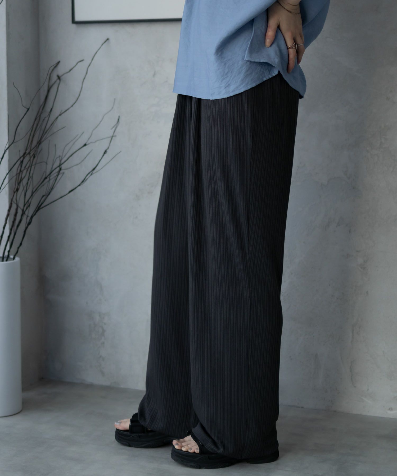 NAVY  カットリブワイドパンツ レディース商品画像-9