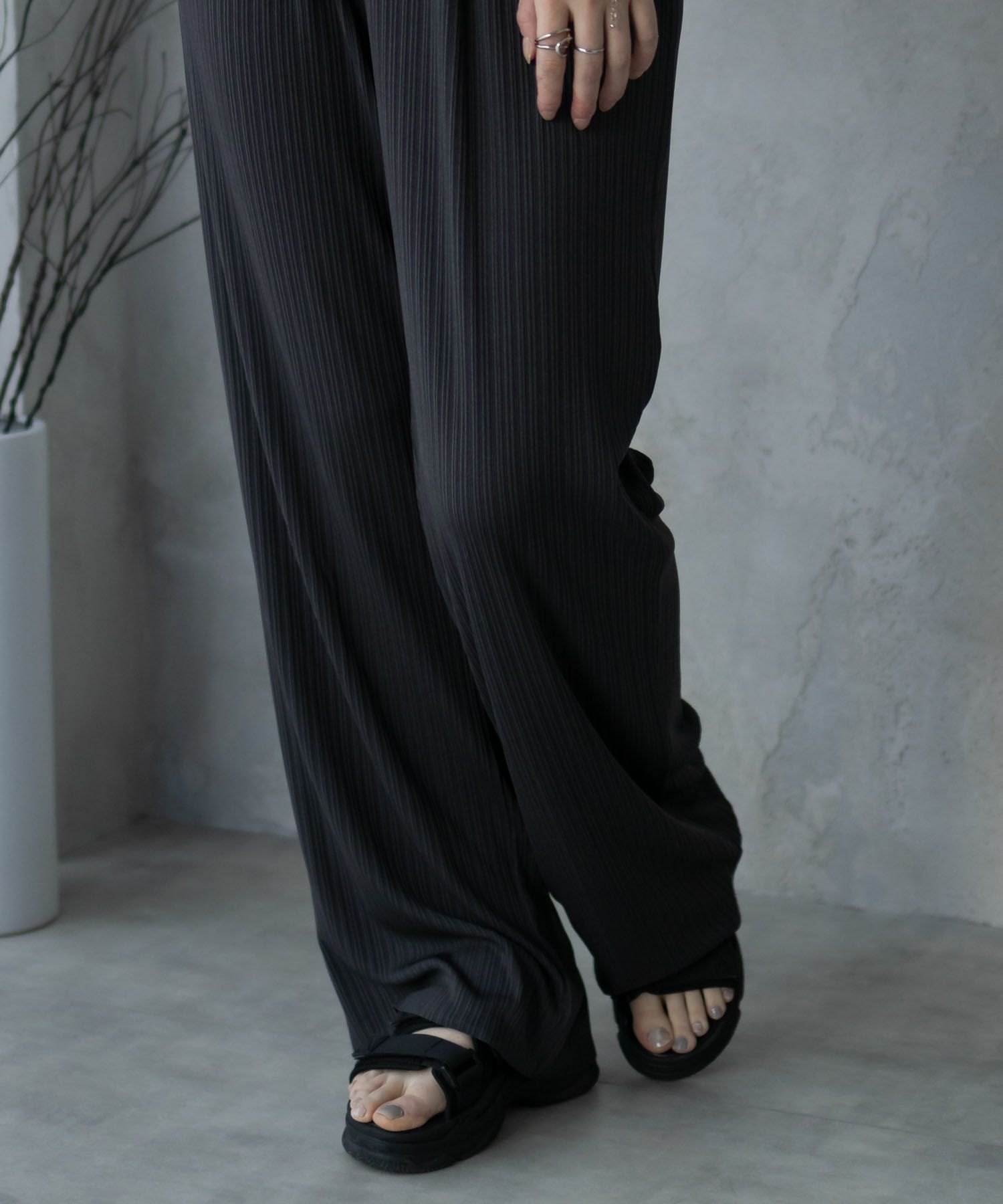 NAVY カットリブワイドパンツ レディース