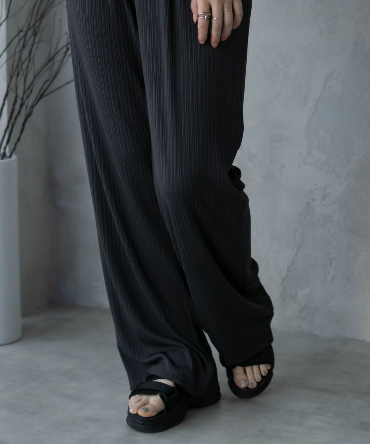 NAVY カットリブワイドパンツ レディース