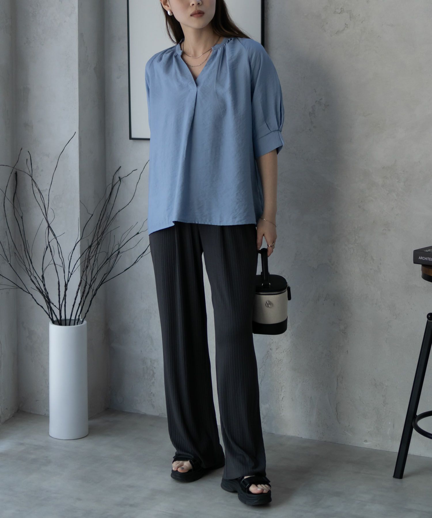 NAVY  カットリブワイドパンツ レディース商品画像-12