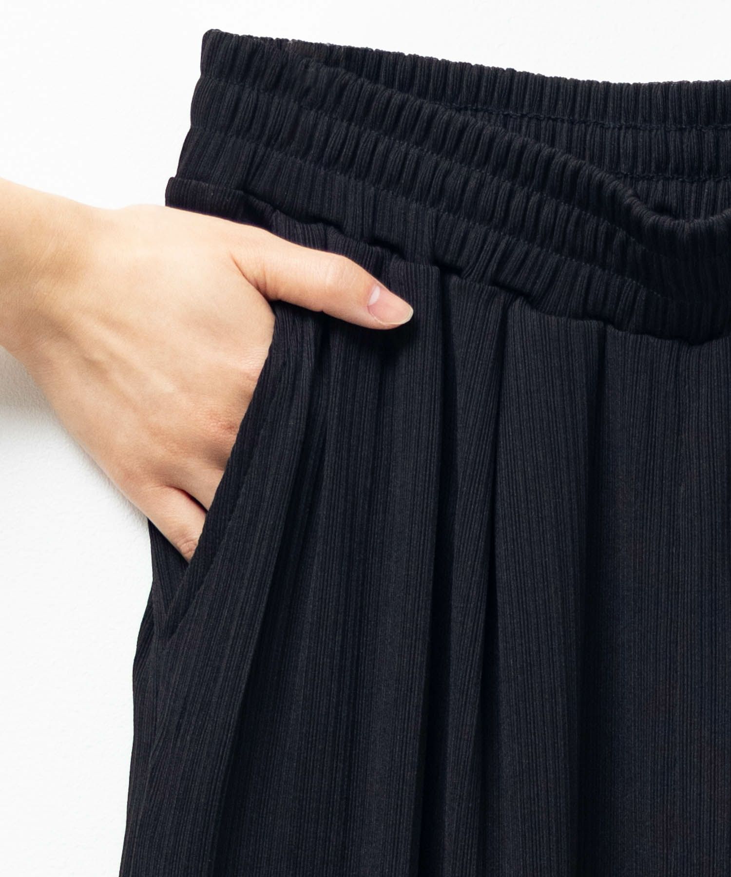 NAVY カットリブワイドパンツ レディース