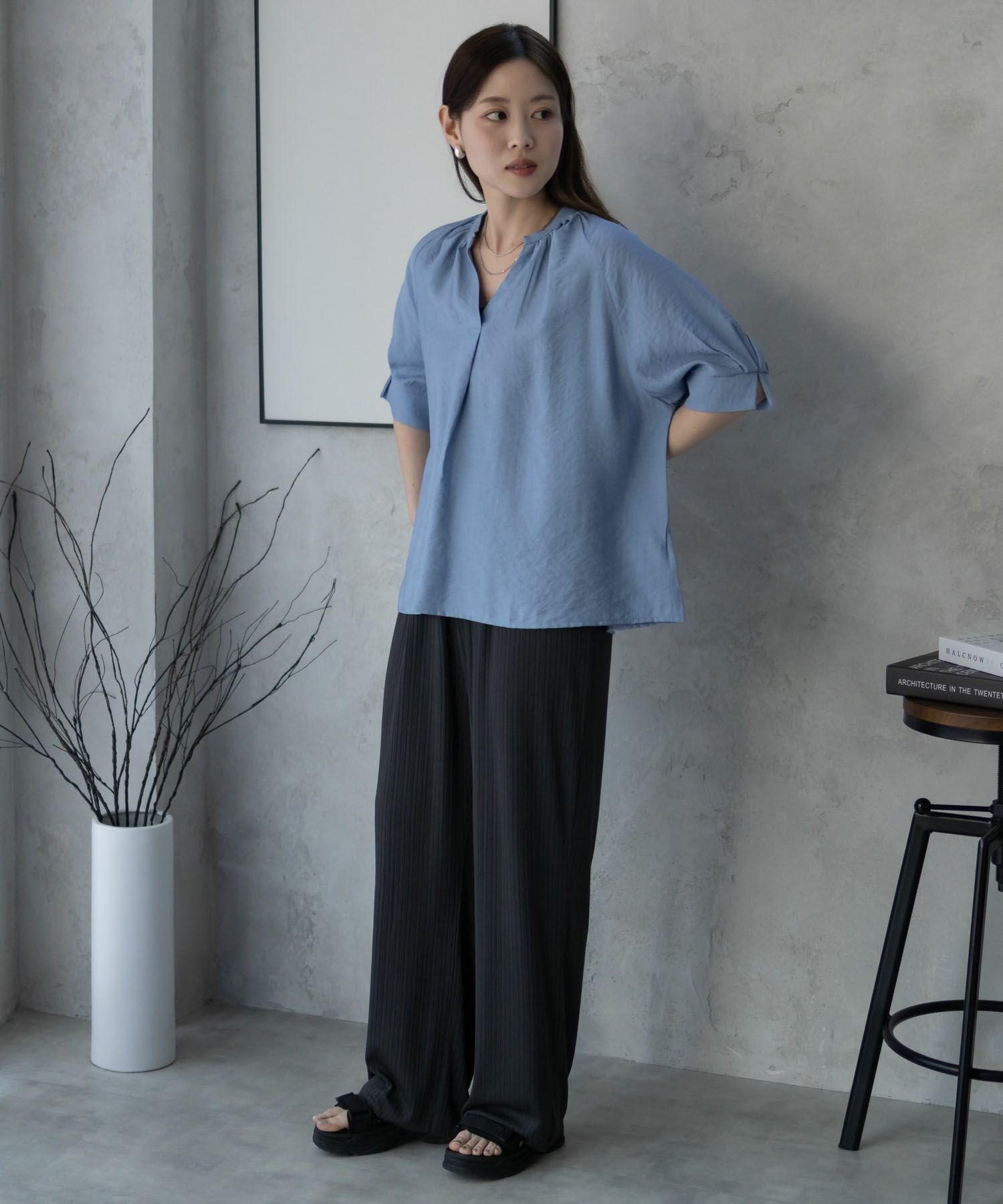 NAVY  カットリブワイドパンツ レディース商品画像-22