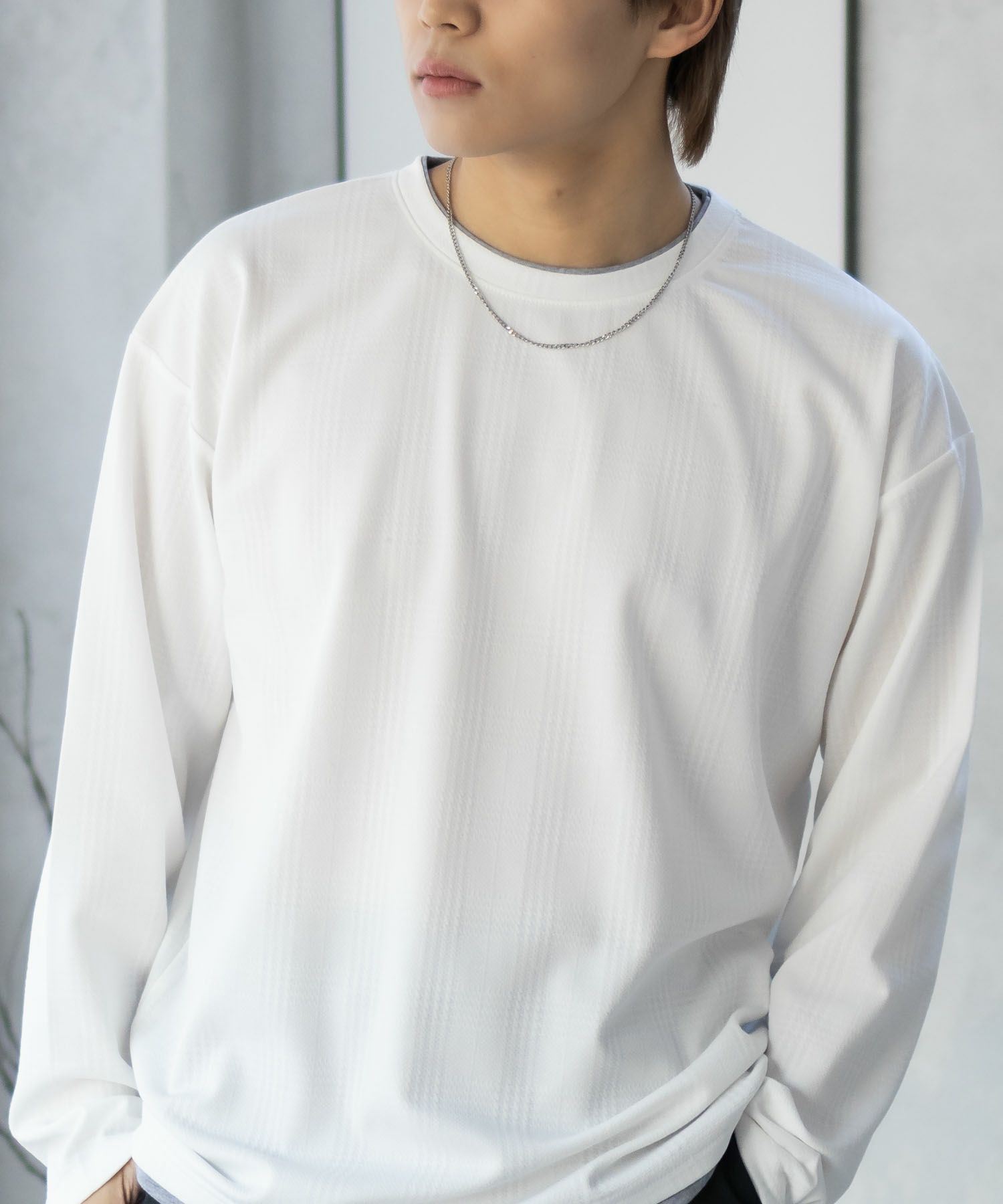 URBAN COLLECTION ふくれジャガードフェイクレイヤード長袖Tシャツ メンズ