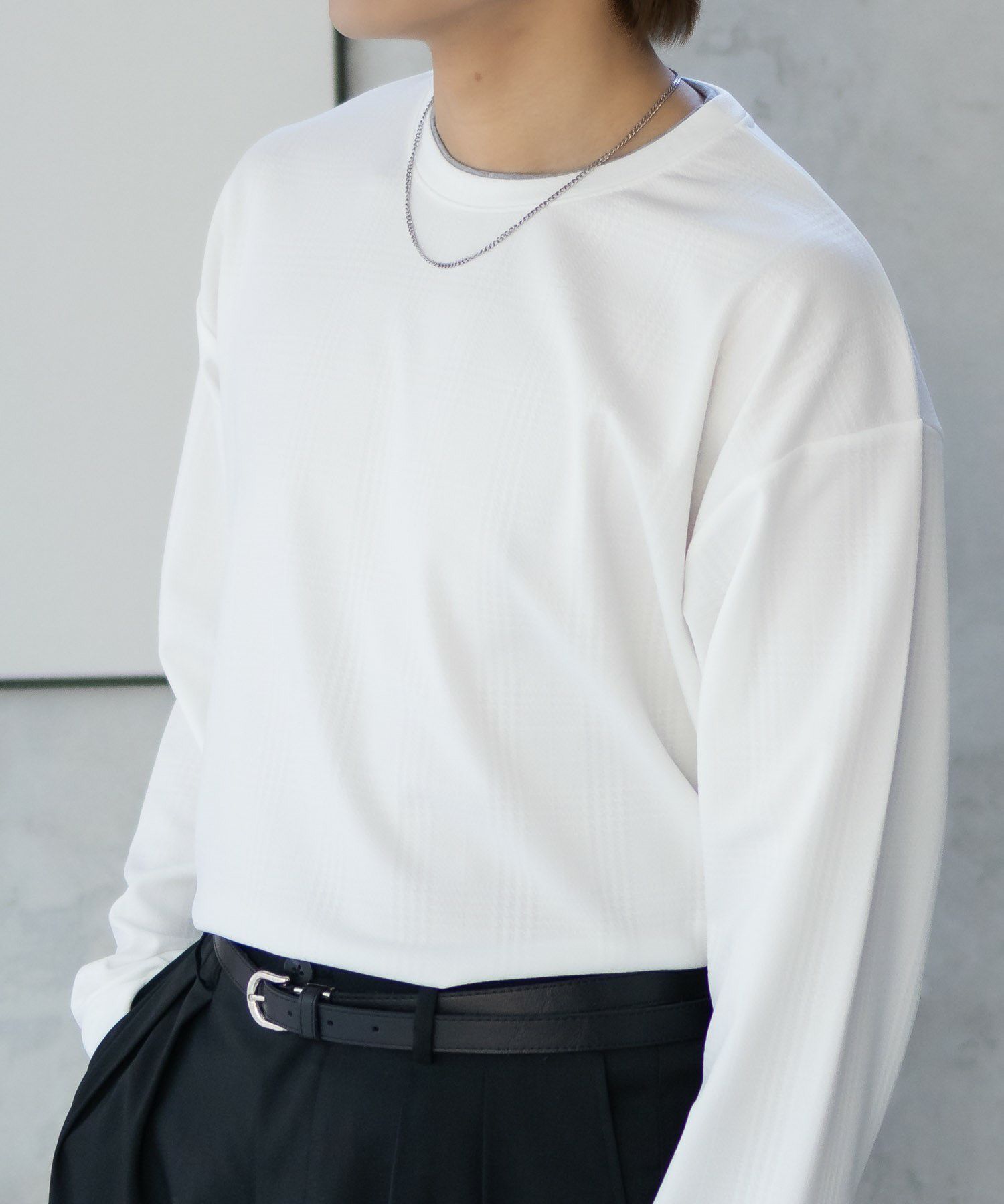 URBAN COLLECTION ふくれジャガードフェイクレイヤード長袖Tシャツ メンズ