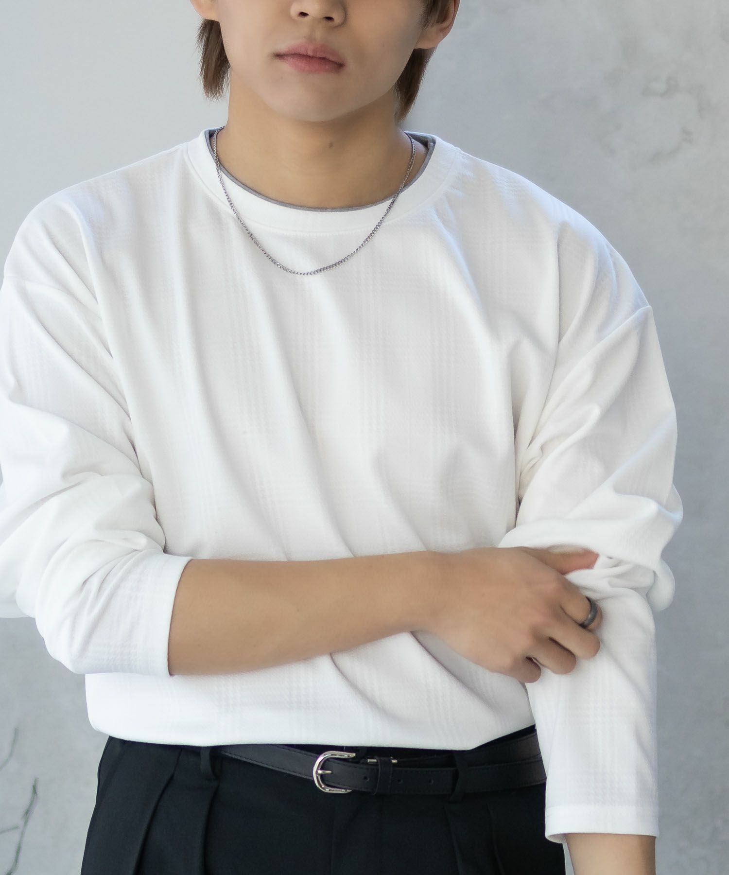 URBAN COLLECTION ふくれジャガードフェイクレイヤード長袖Tシャツ メンズ