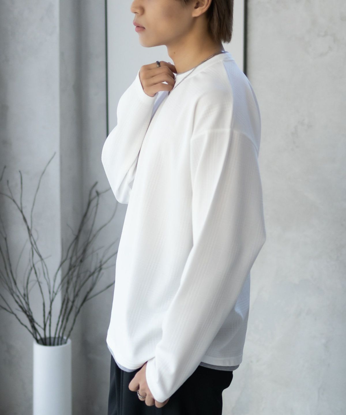 URBAN COLLECTION ふくれジャガードフェイクレイヤード長袖Tシャツ メンズ