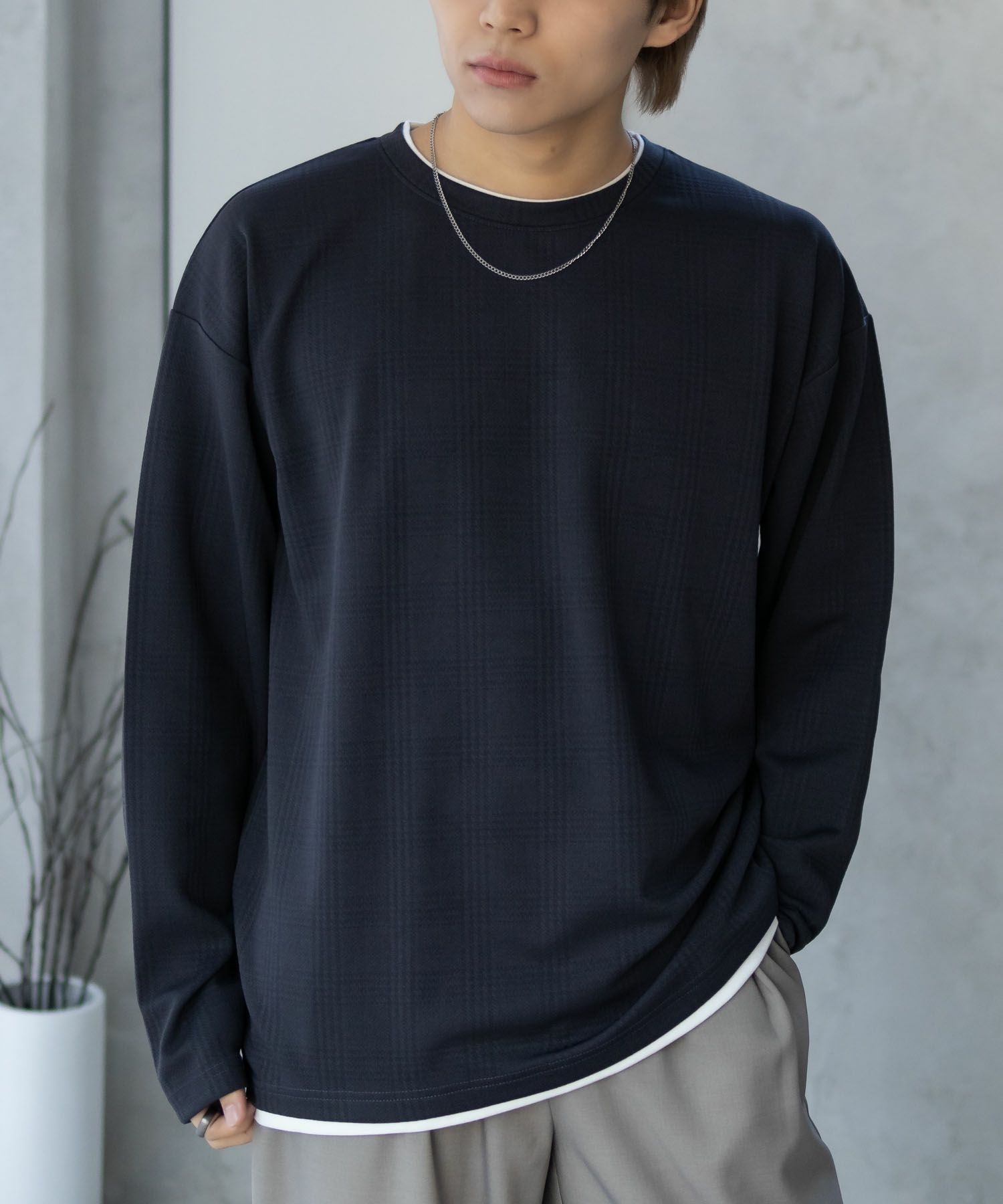 URBAN COLLECTION ふくれジャガードフェイクレイヤード長袖Tシャツ メンズ