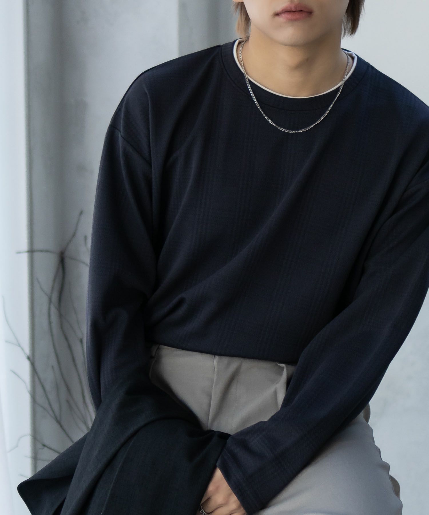URBAN COLLECTION ふくれジャガードフェイクレイヤード長袖Tシャツ メンズ