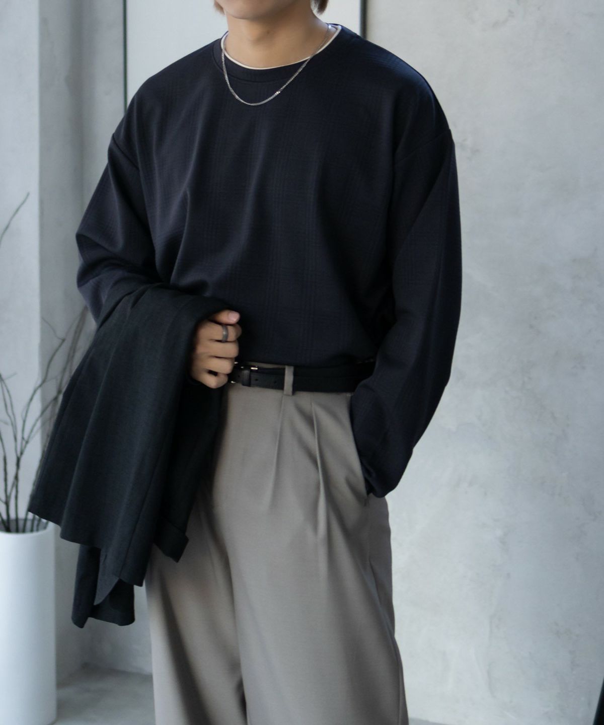 URBAN COLLECTION ふくれジャガードフェイクレイヤード長袖Tシャツ メンズ