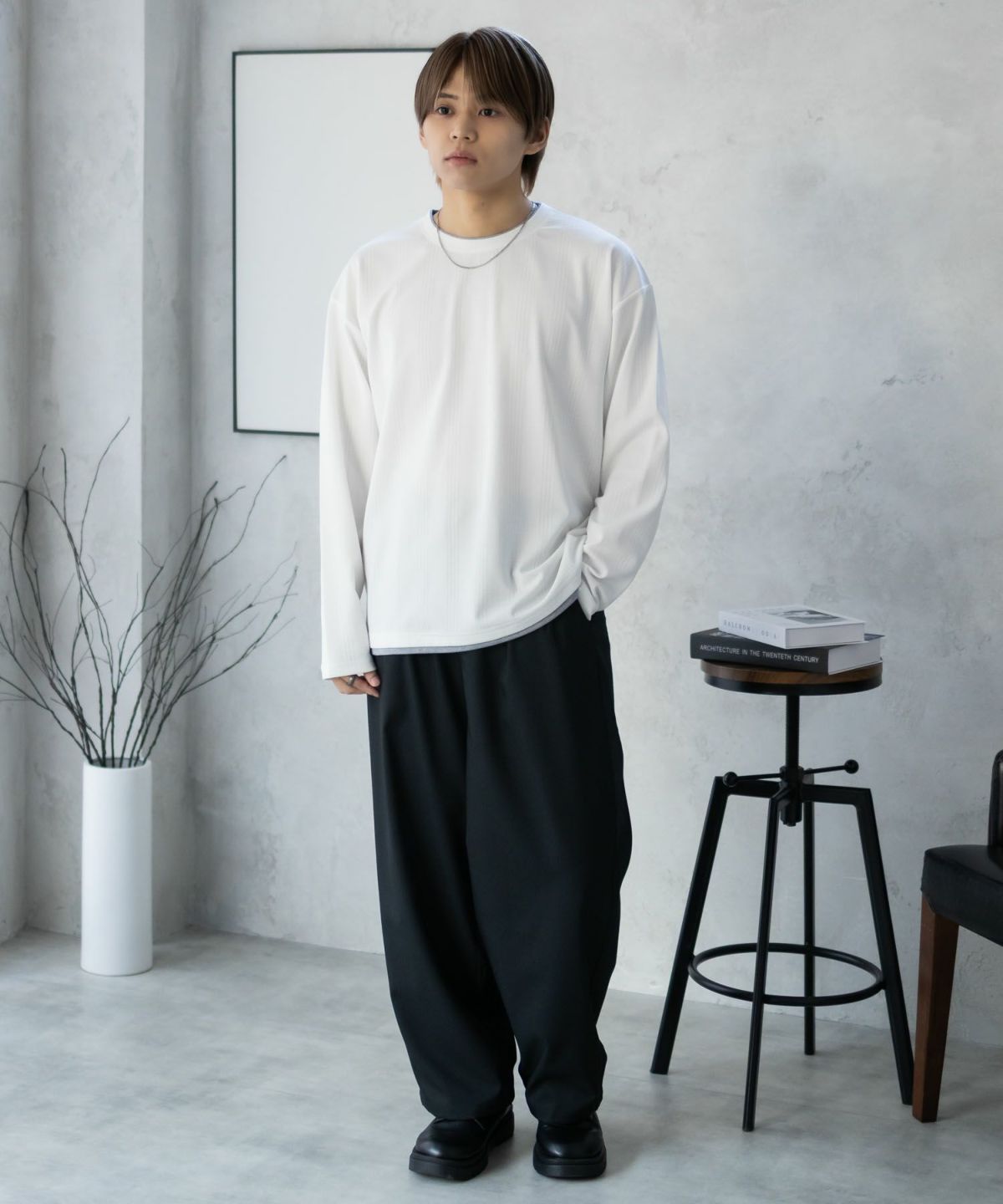 URBAN COLLECTION ふくれジャガードフェイクレイヤード長袖Tシャツ メンズ