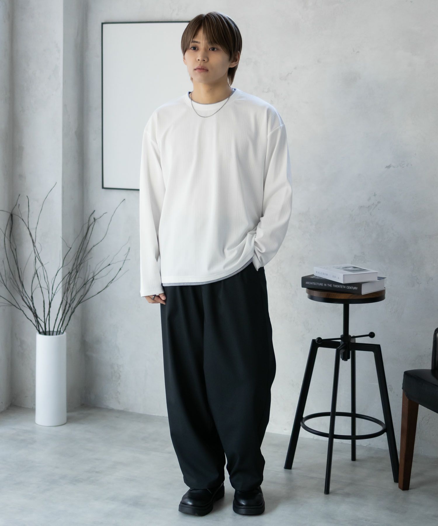 URBAN COLLECTION ふくれジャガードフェイクレイヤード長袖Tシャツ メンズ