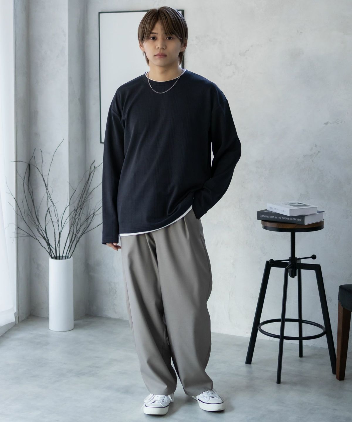 URBAN COLLECTION ふくれジャガードフェイクレイヤード長袖Tシャツ メンズ