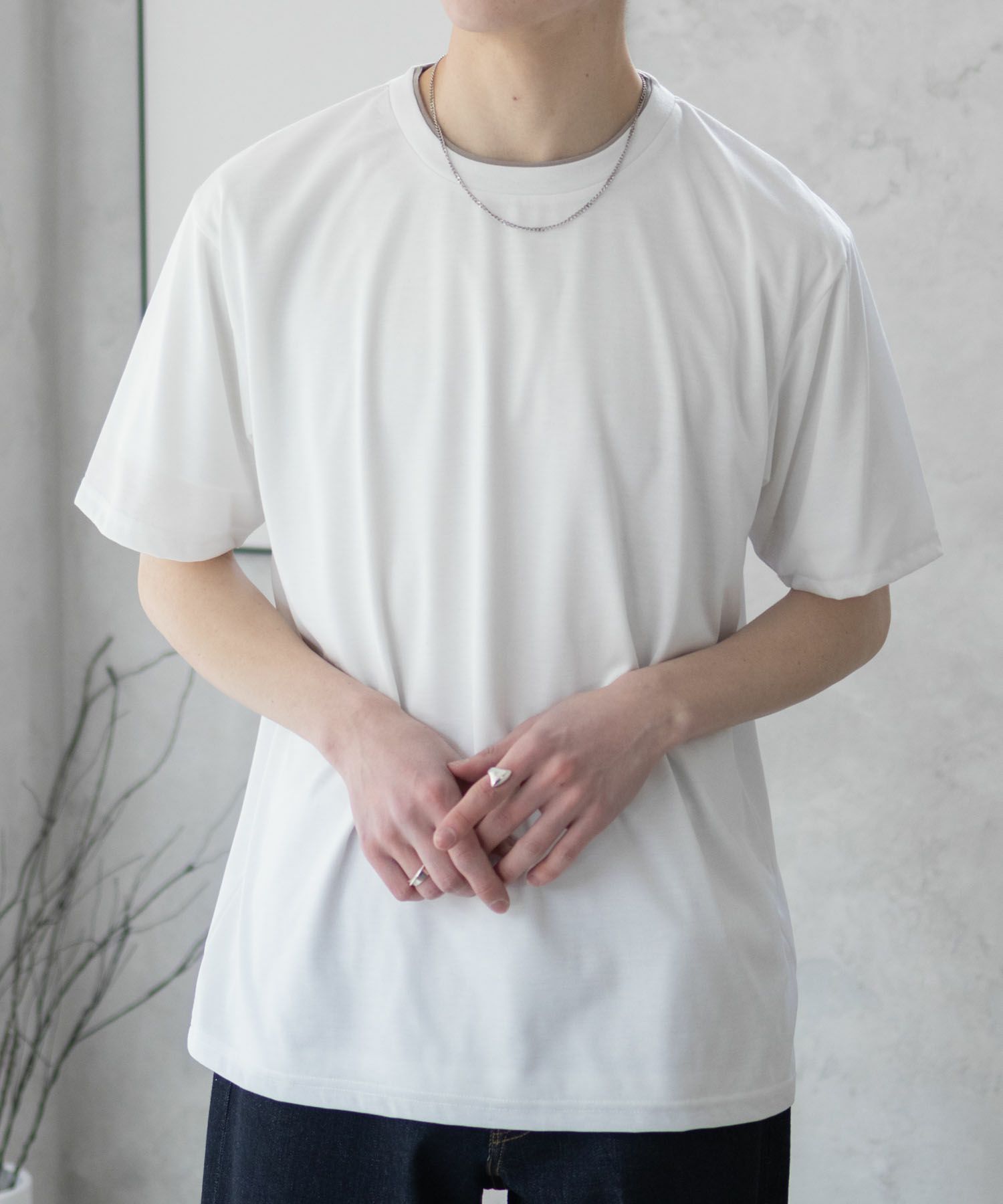 NAVY  天竺クルーレイヤードTシャツ メンズ商品画像-1