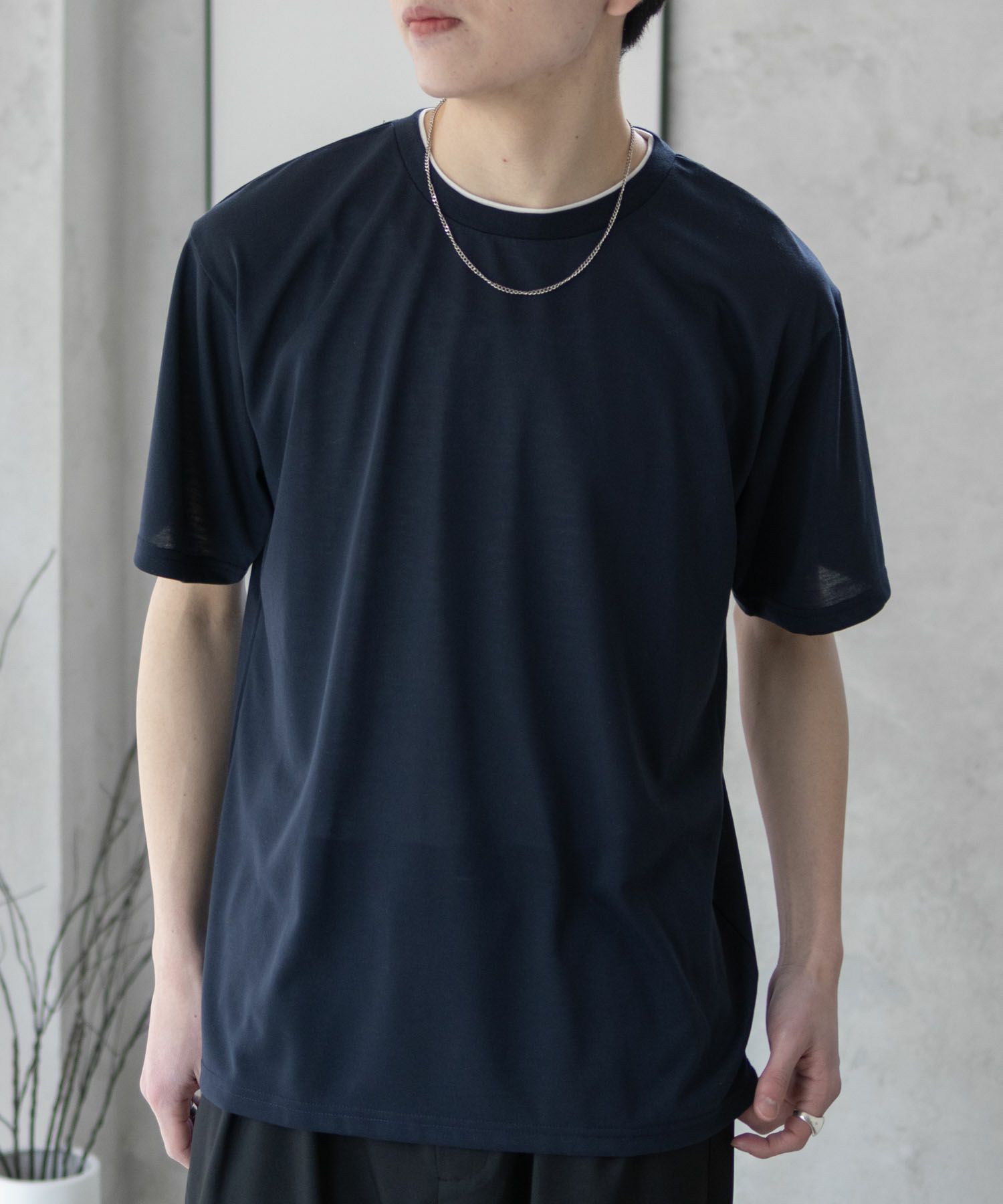 NAVY  天竺クルーレイヤードTシャツ メンズ商品画像-2