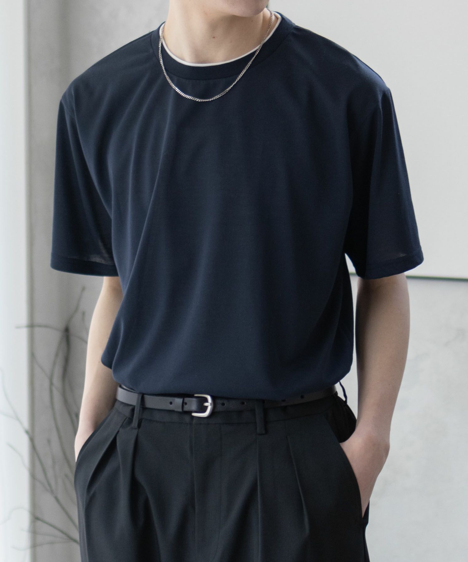 NAVY 天竺クルーレイヤードTシャツ メンズ