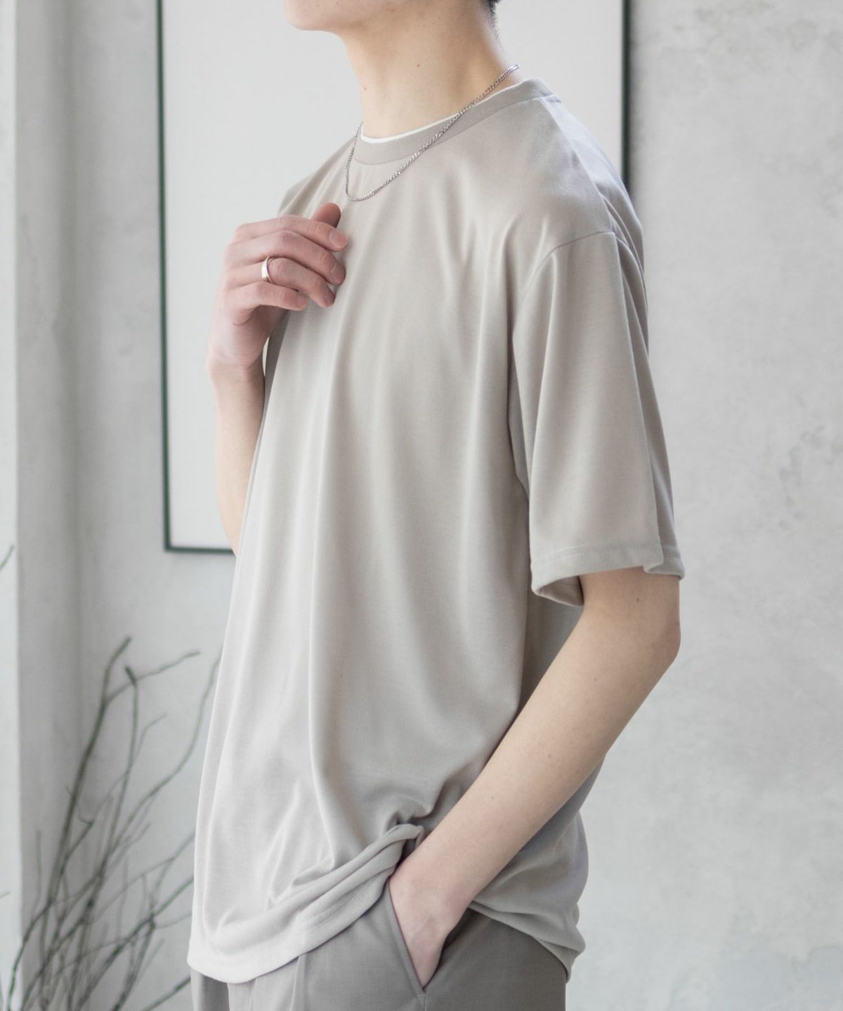 NAVY 天竺クルーレイヤードTシャツ メンズ