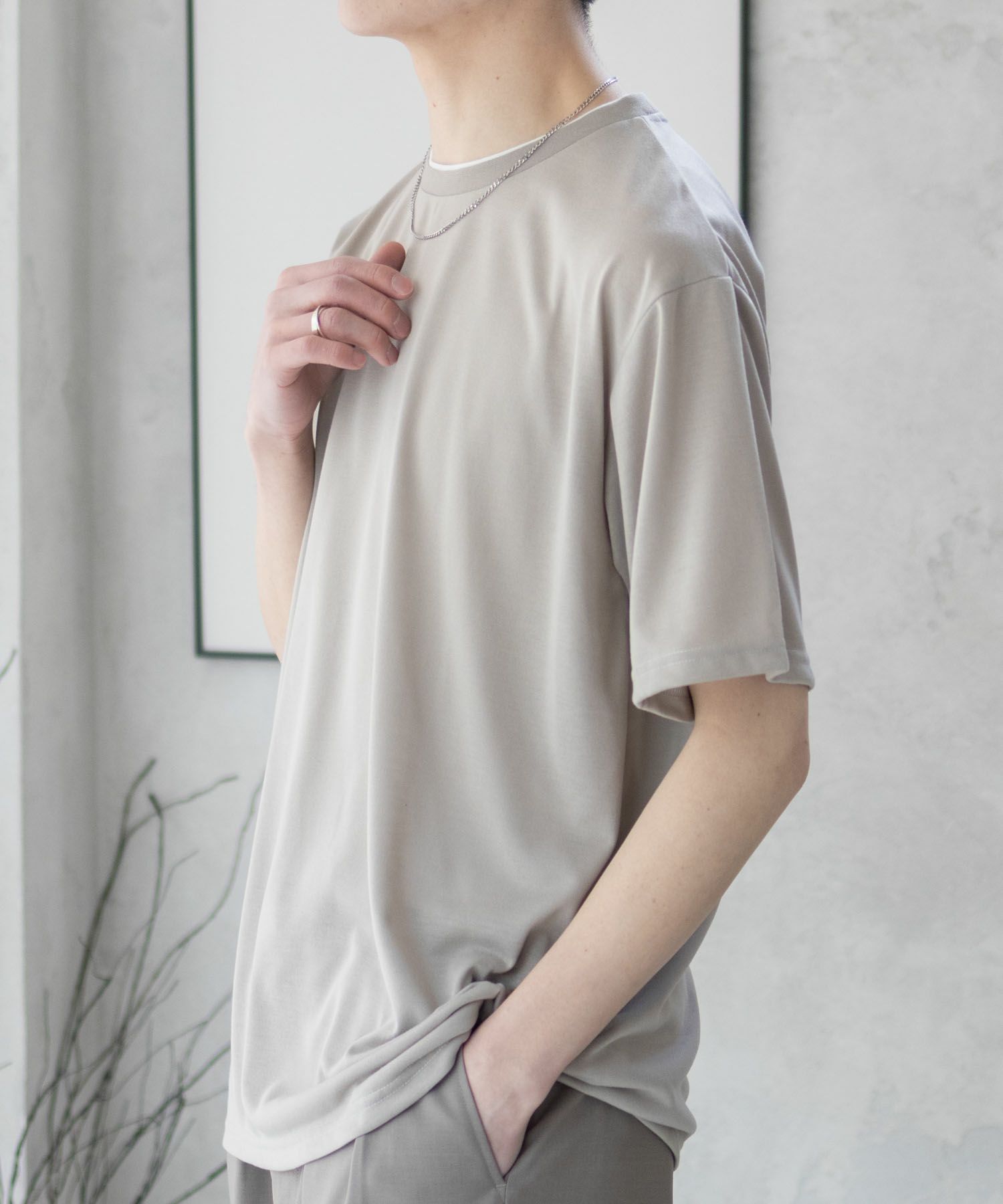 NAVY 天竺クルーレイヤードTシャツ メンズ