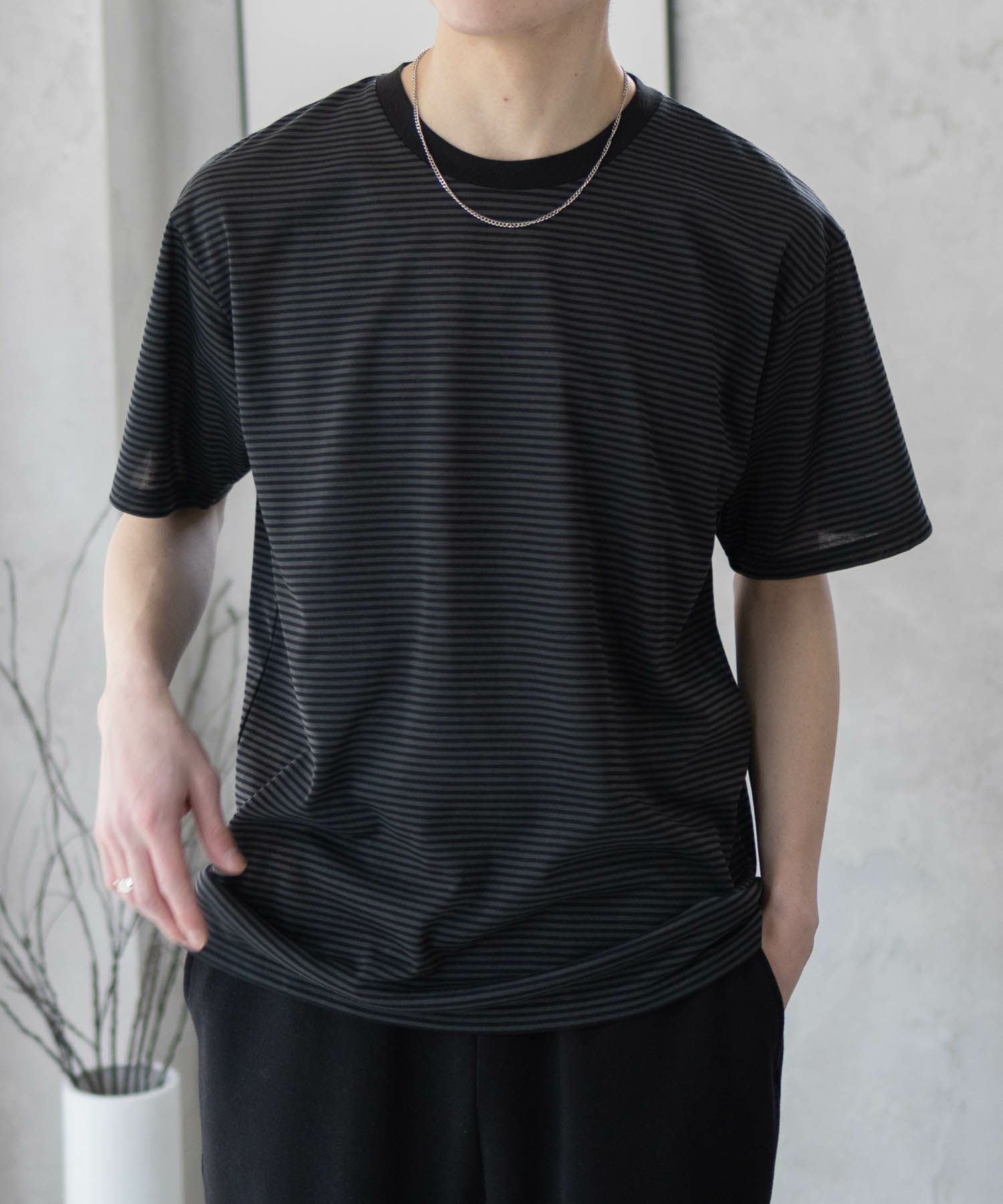 NAVY  ボーダークルーTシャツ メンズ商品画像-2
