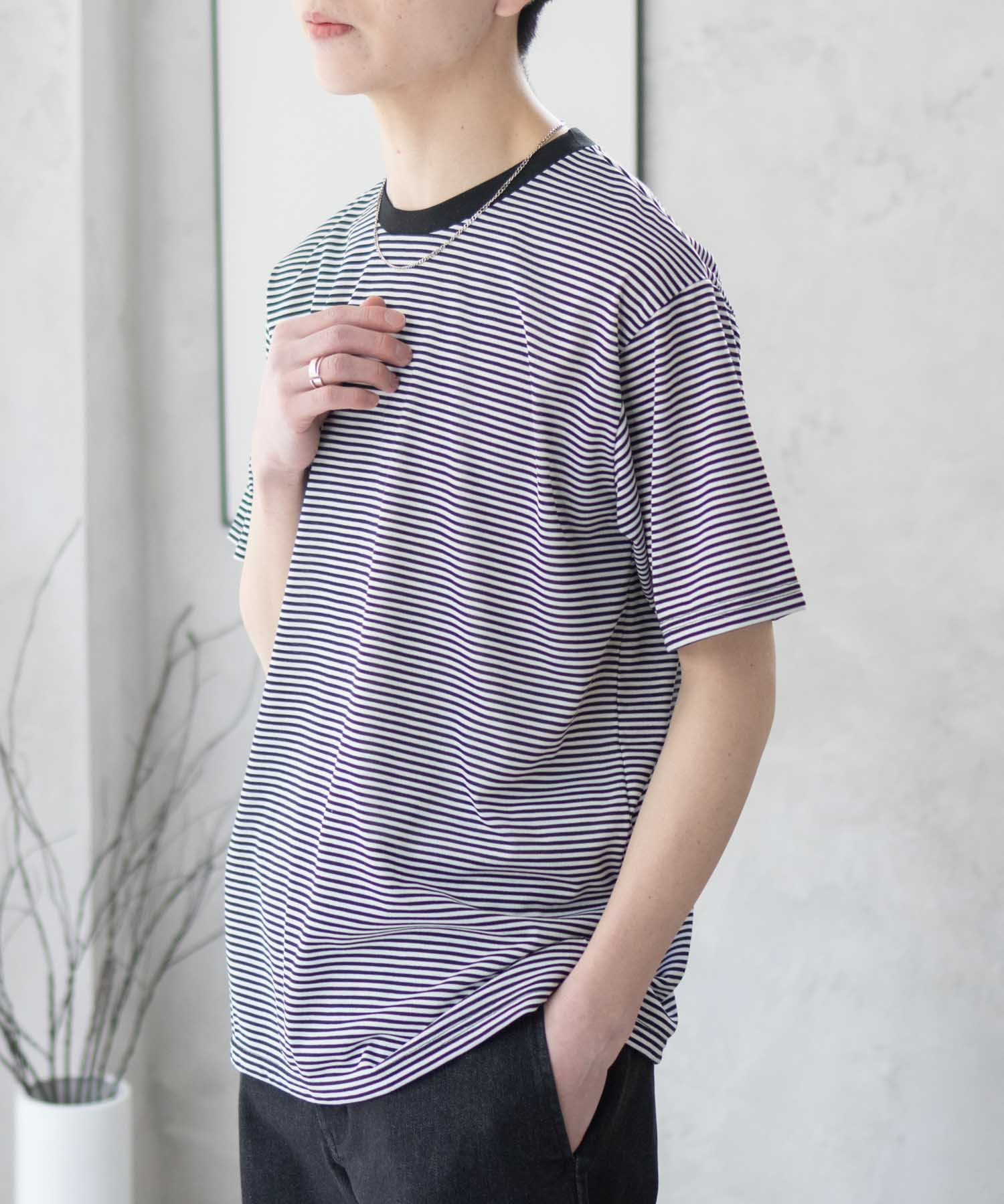 NAVY  ボーダークルーTシャツ メンズ商品画像-3
