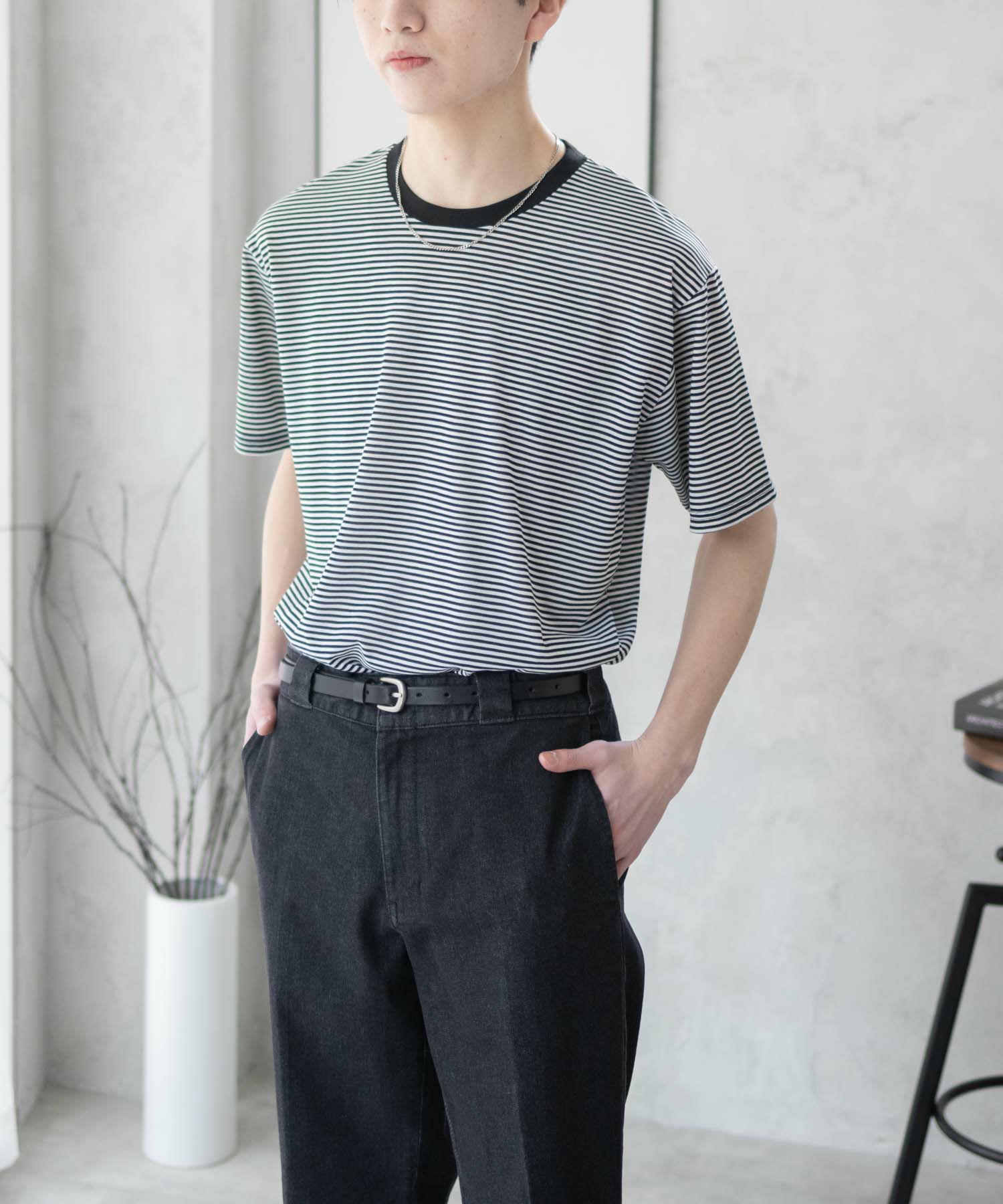 NAVY ボーダークルーTシャツ メンズ