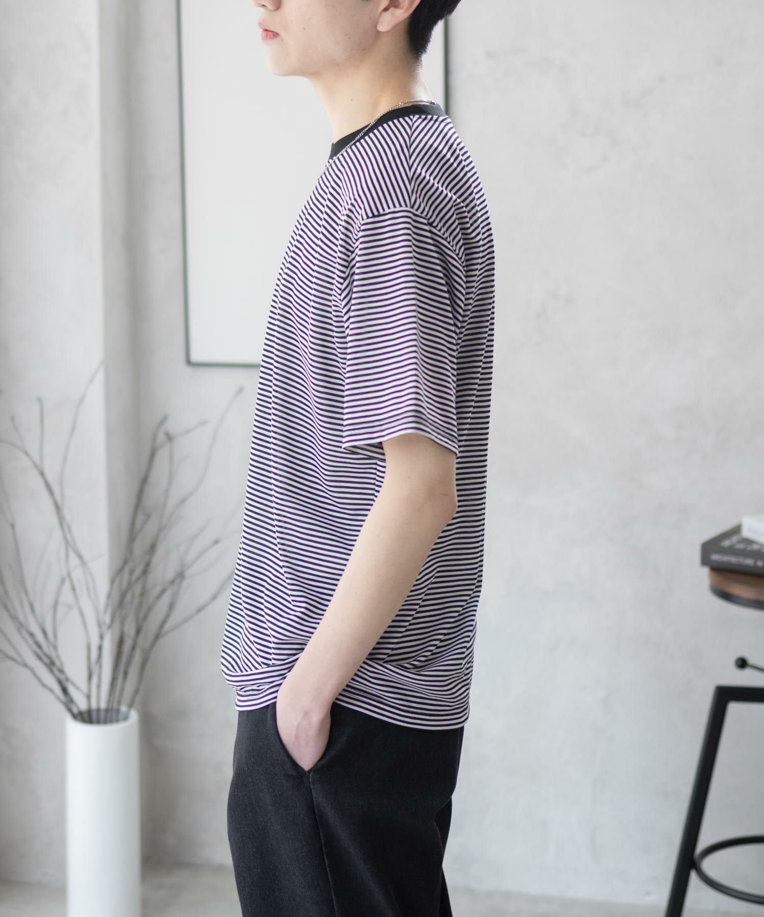 NAVY  ボーダークルーTシャツ メンズ商品画像-6