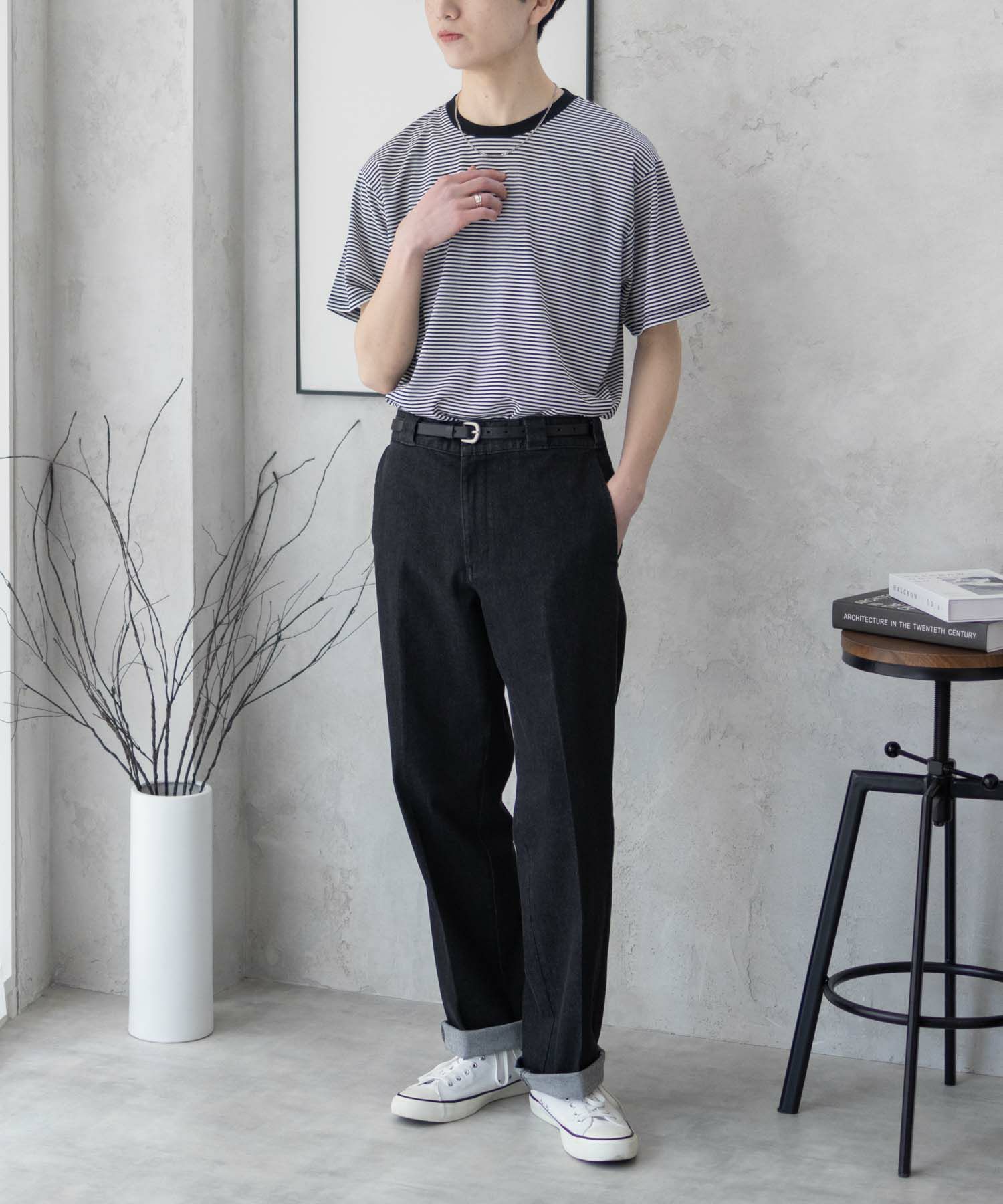 NAVY ボーダークルーTシャツ メンズ
