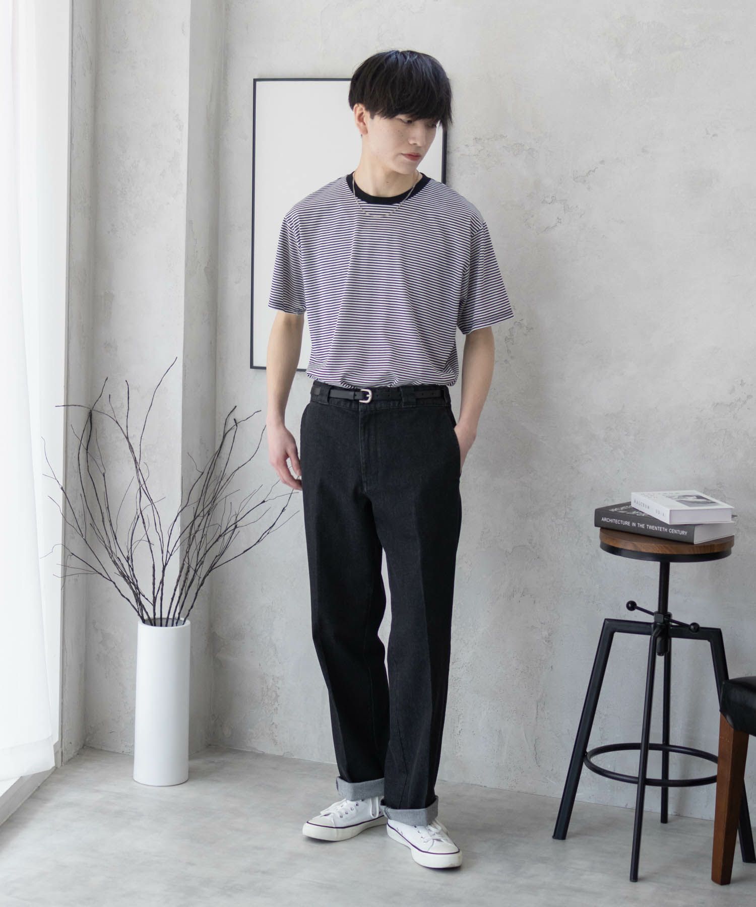 NAVY ボーダークルーTシャツ メンズ