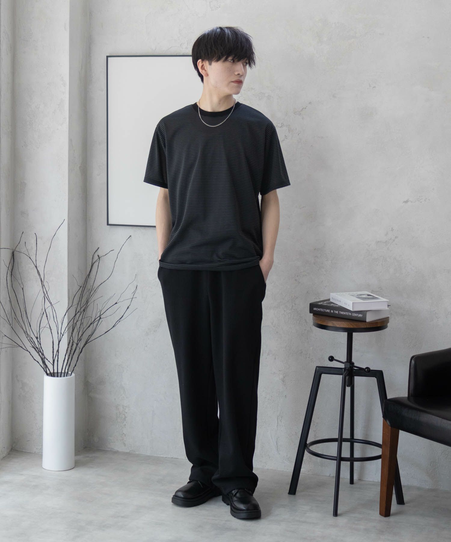 NAVY ボーダークルーTシャツ メンズ