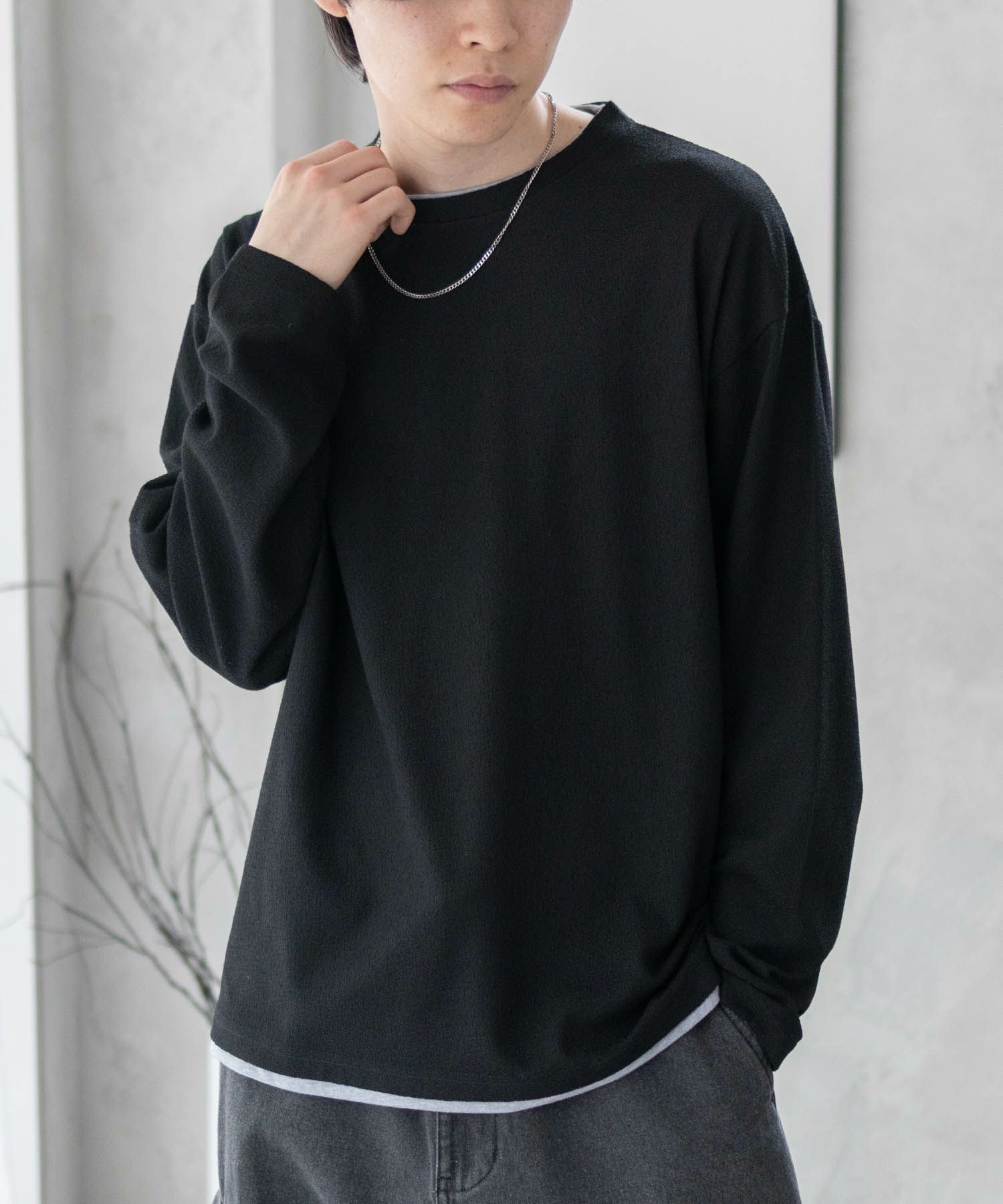 URBAN COLLECTION 梨地フェイクレイヤード長袖Tシャツ メンズ