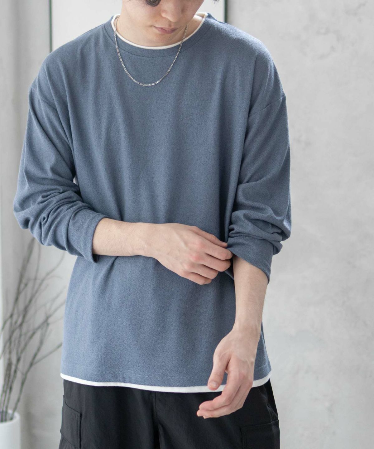 URBAN COLLECTION 梨地フェイクレイヤード長袖Tシャツ メンズ