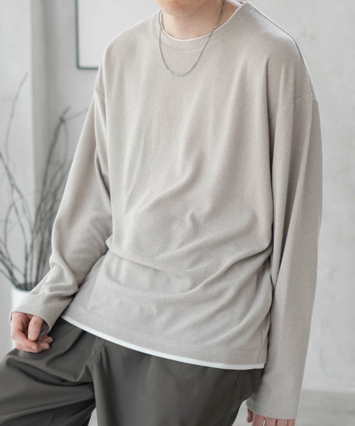 URBAN COLLECTION 梨地フェイクレイヤード長袖Tシャツ メンズ