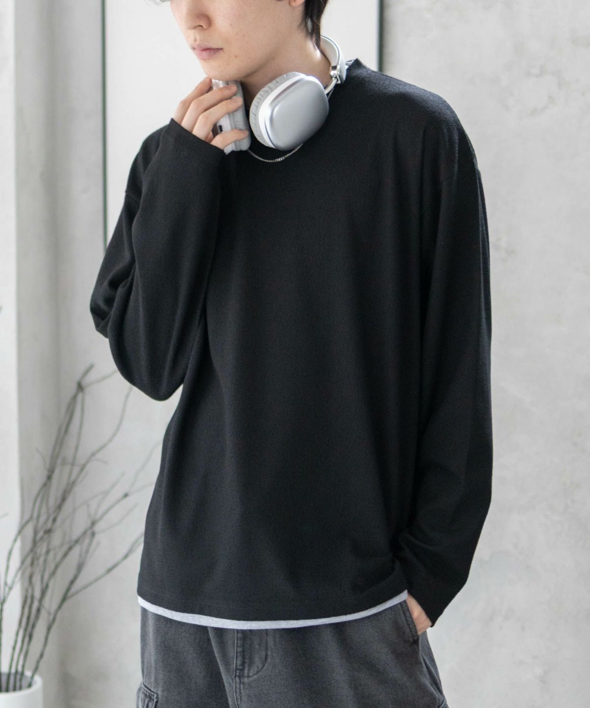 URBAN COLLECTION 梨地フェイクレイヤード長袖Tシャツ メンズ