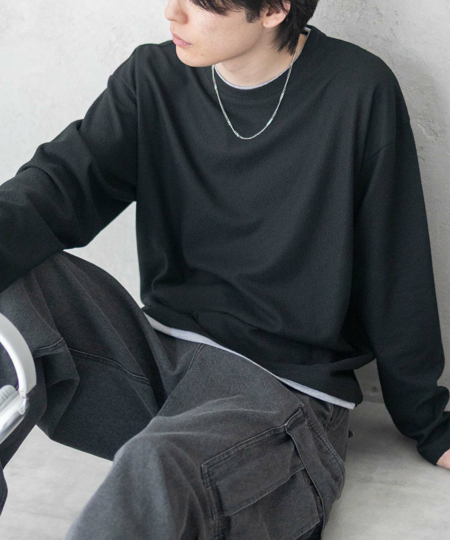 URBAN COLLECTION 梨地フェイクレイヤード長袖Tシャツ メンズ