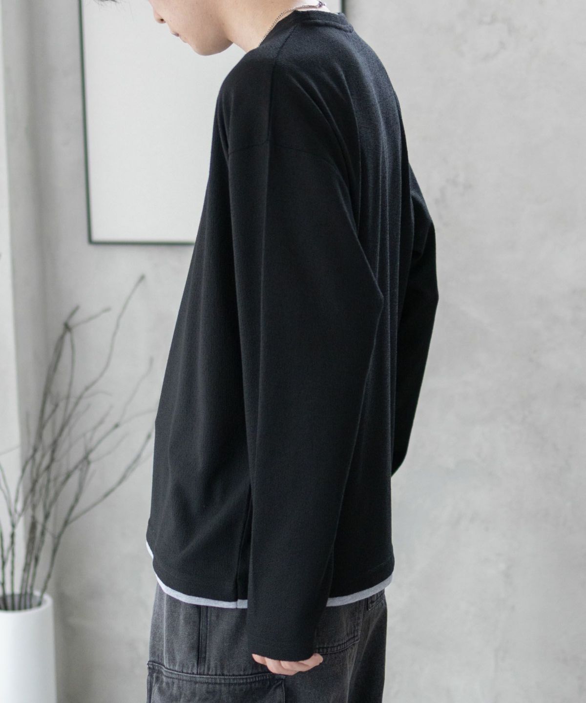 URBAN COLLECTION 梨地フェイクレイヤード長袖Tシャツ メンズ