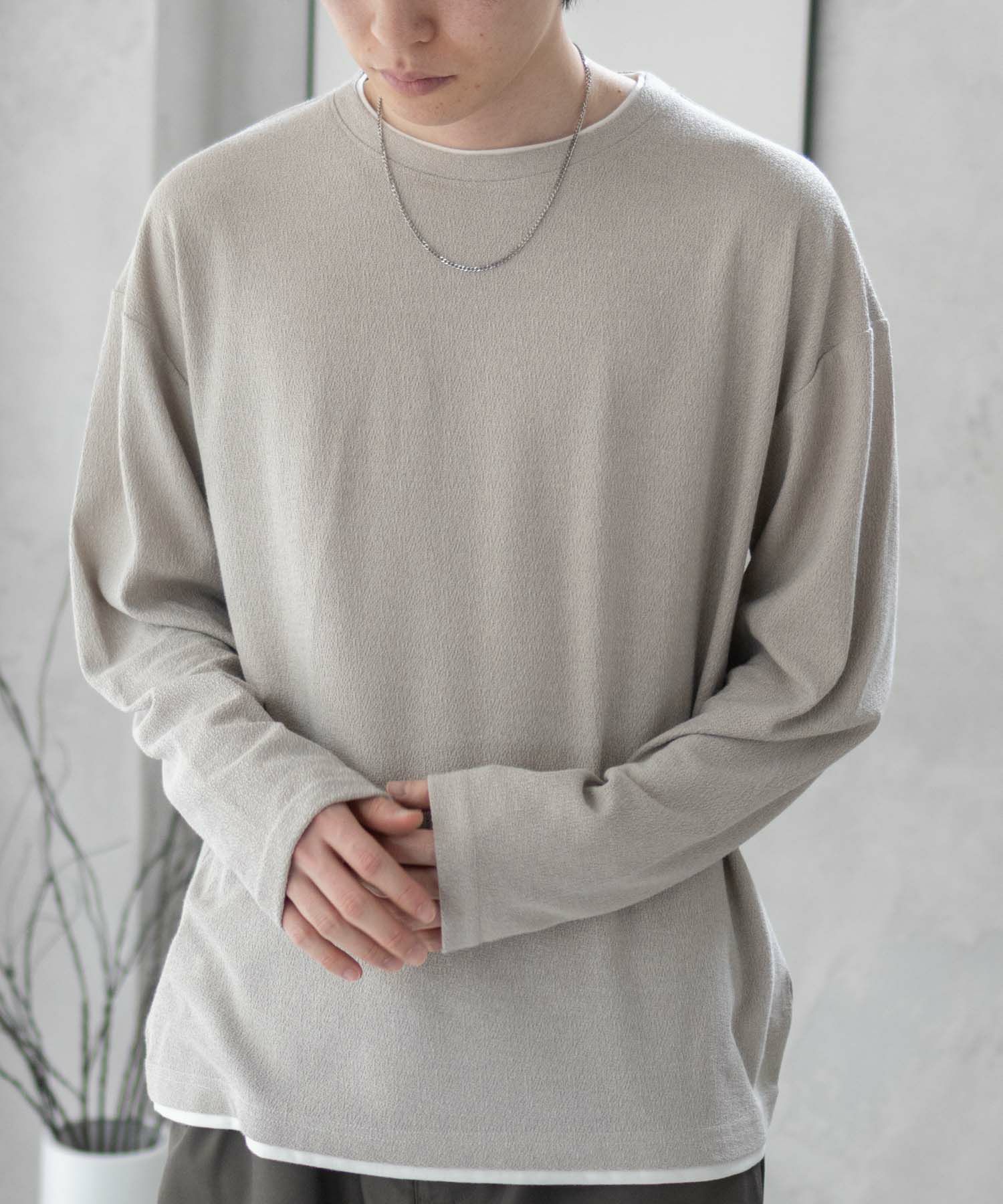URBAN COLLECTION 梨地フェイクレイヤード長袖Tシャツ メンズ