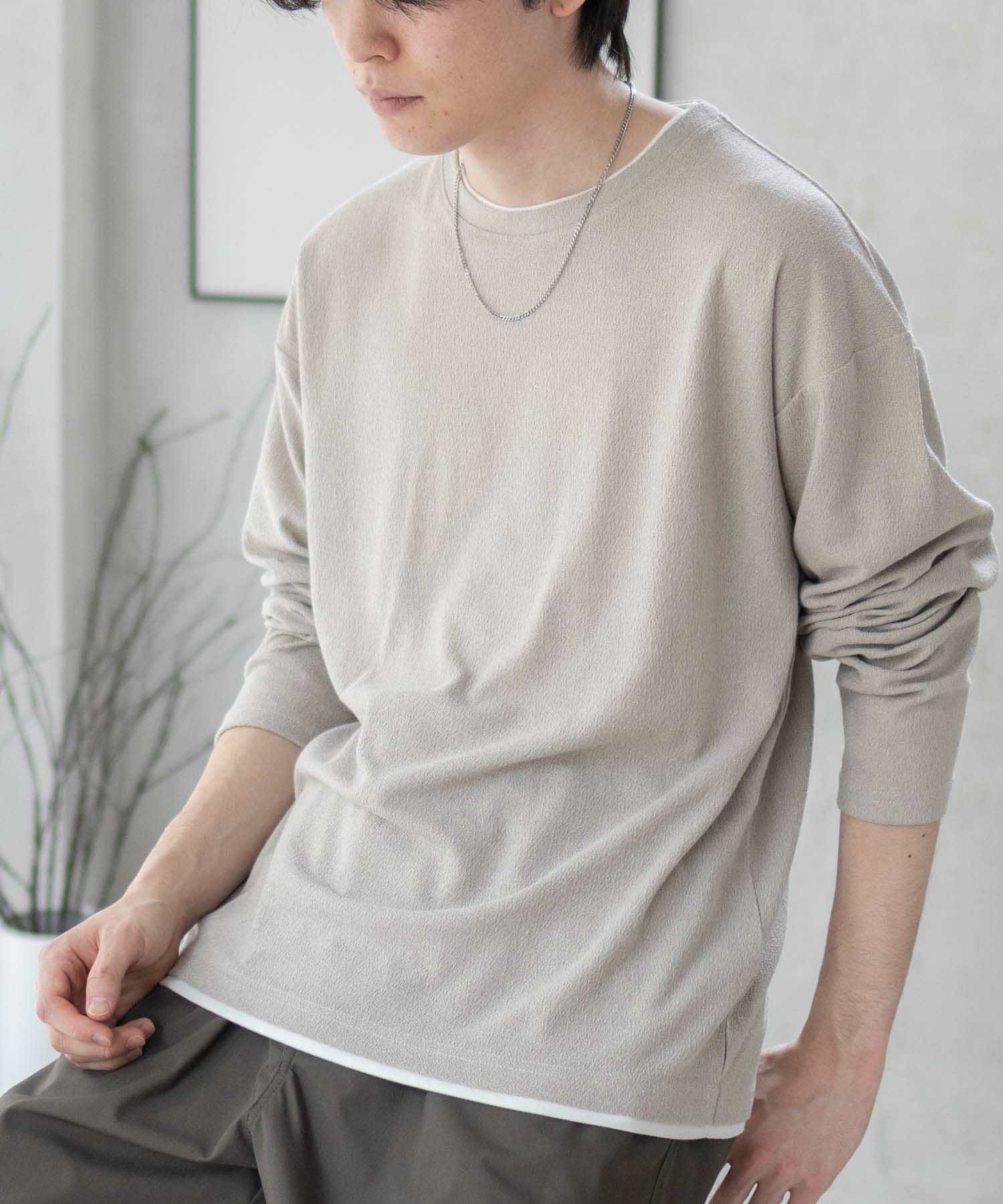 URBAN COLLECTION 梨地フェイクレイヤード長袖Tシャツ メンズ