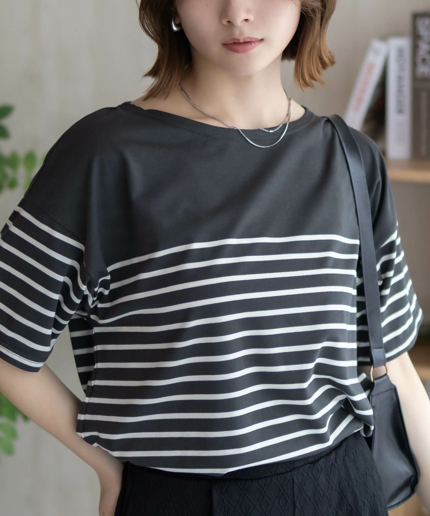 Howdy Marie ボーダー5分袖Tシャツ レディース メール便 対応商品商品画像-1