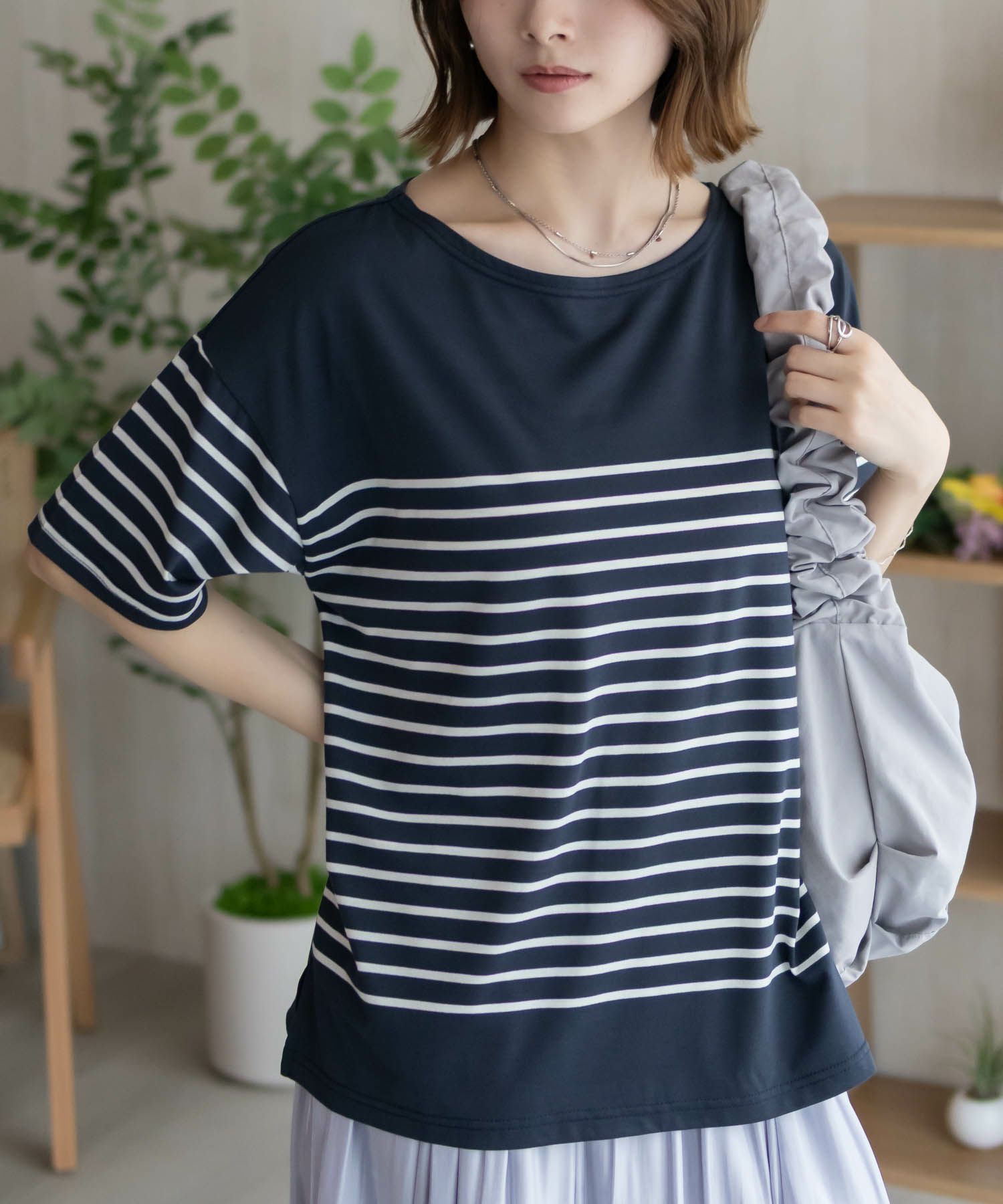 Howdy Marie ボーダー5分袖Tシャツ レディース メール便 対応商品商品画像-2